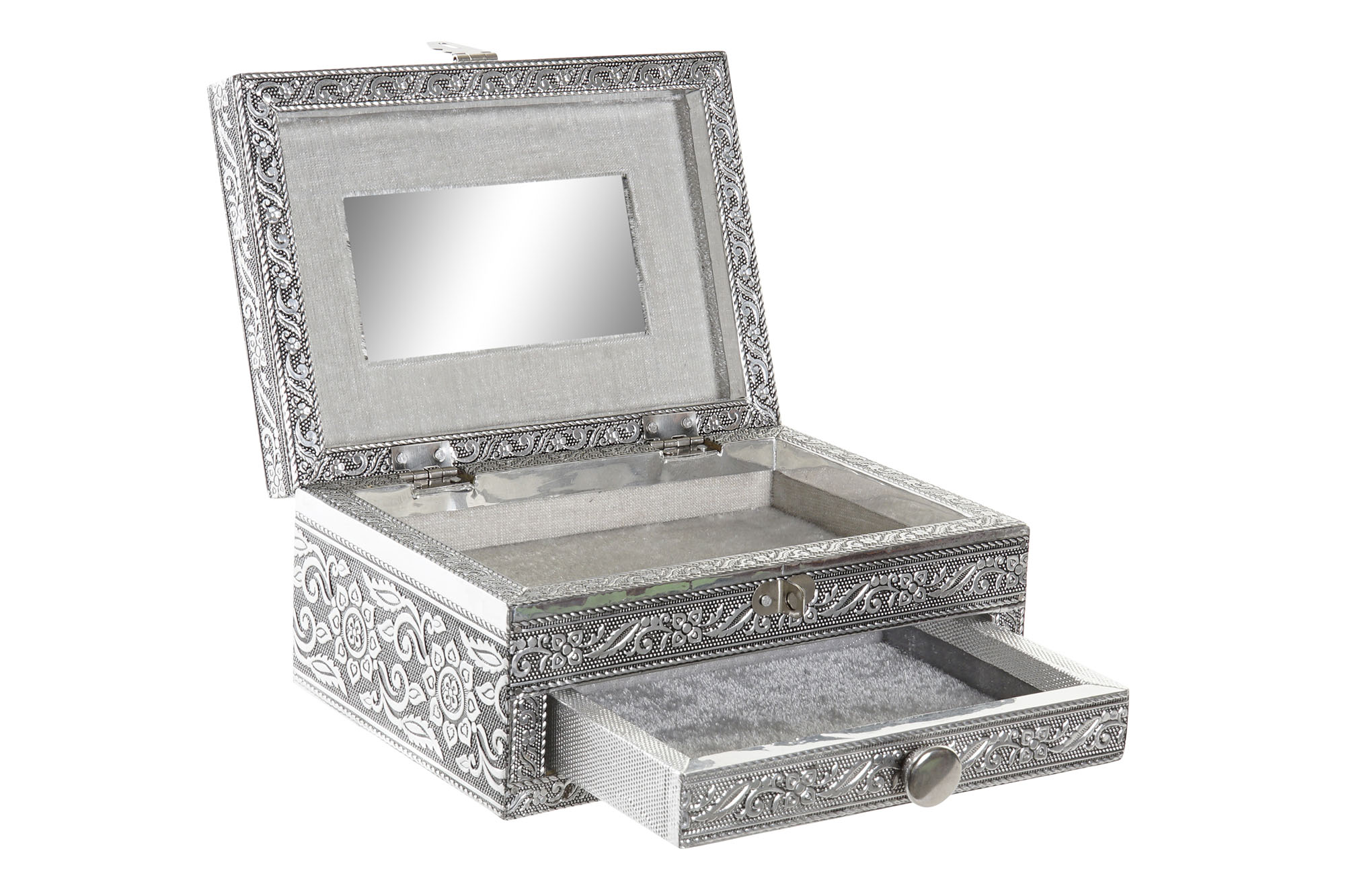 JOYERO MADERA ALUMINIO 17,5X12,5X8,5 PLATEADO