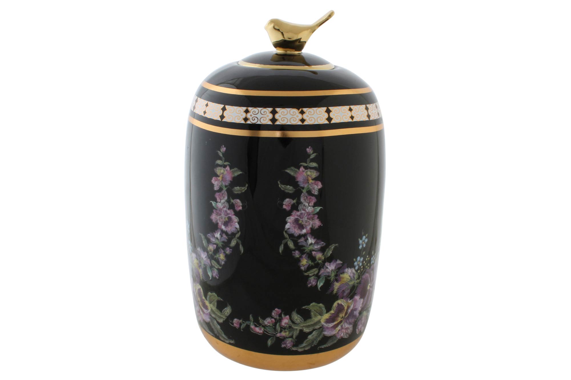 JARRON PORCELANA 14X14X24 FLORES NEGRO