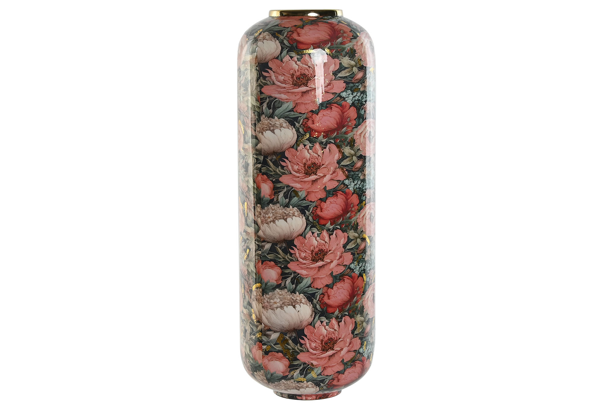 JARRON METAL 25X25X69,3 FLORES ROSA