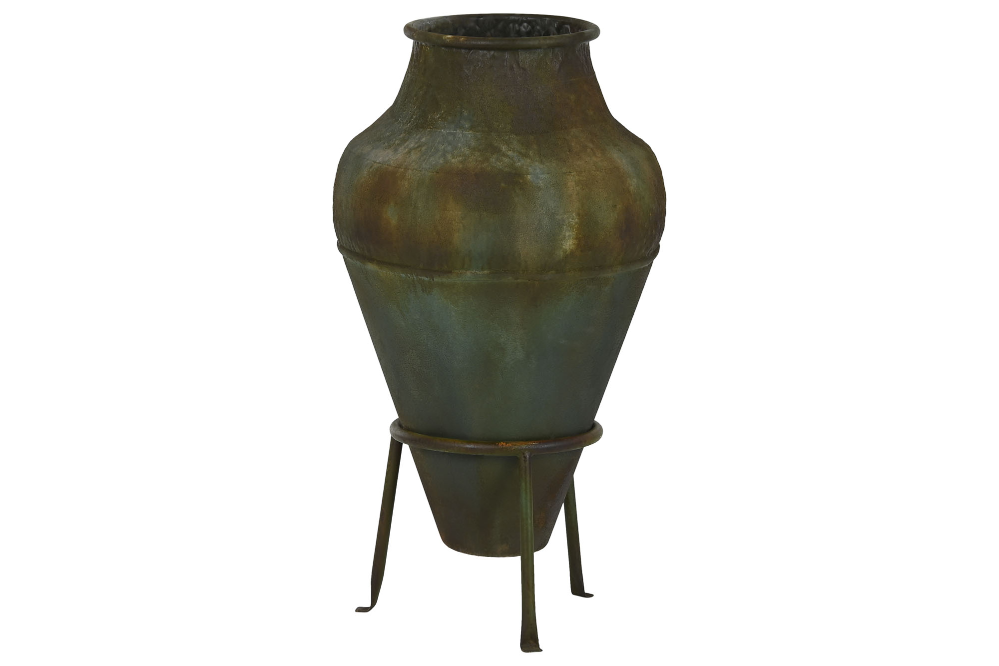 ANFORA METAL 49X49X91 PIE ENVEJECIDO VERDE MUSGO