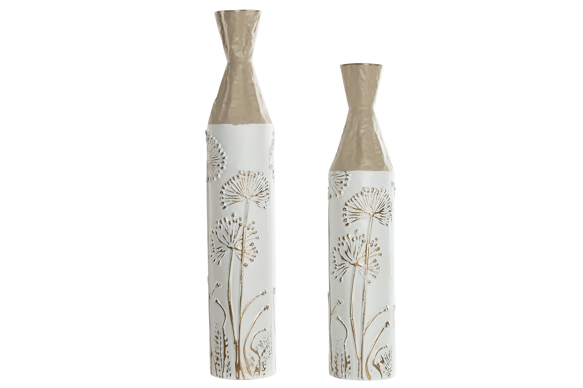JARRON SET 2 METAL 13,5X13,5X72 FLORES BEIGE 1