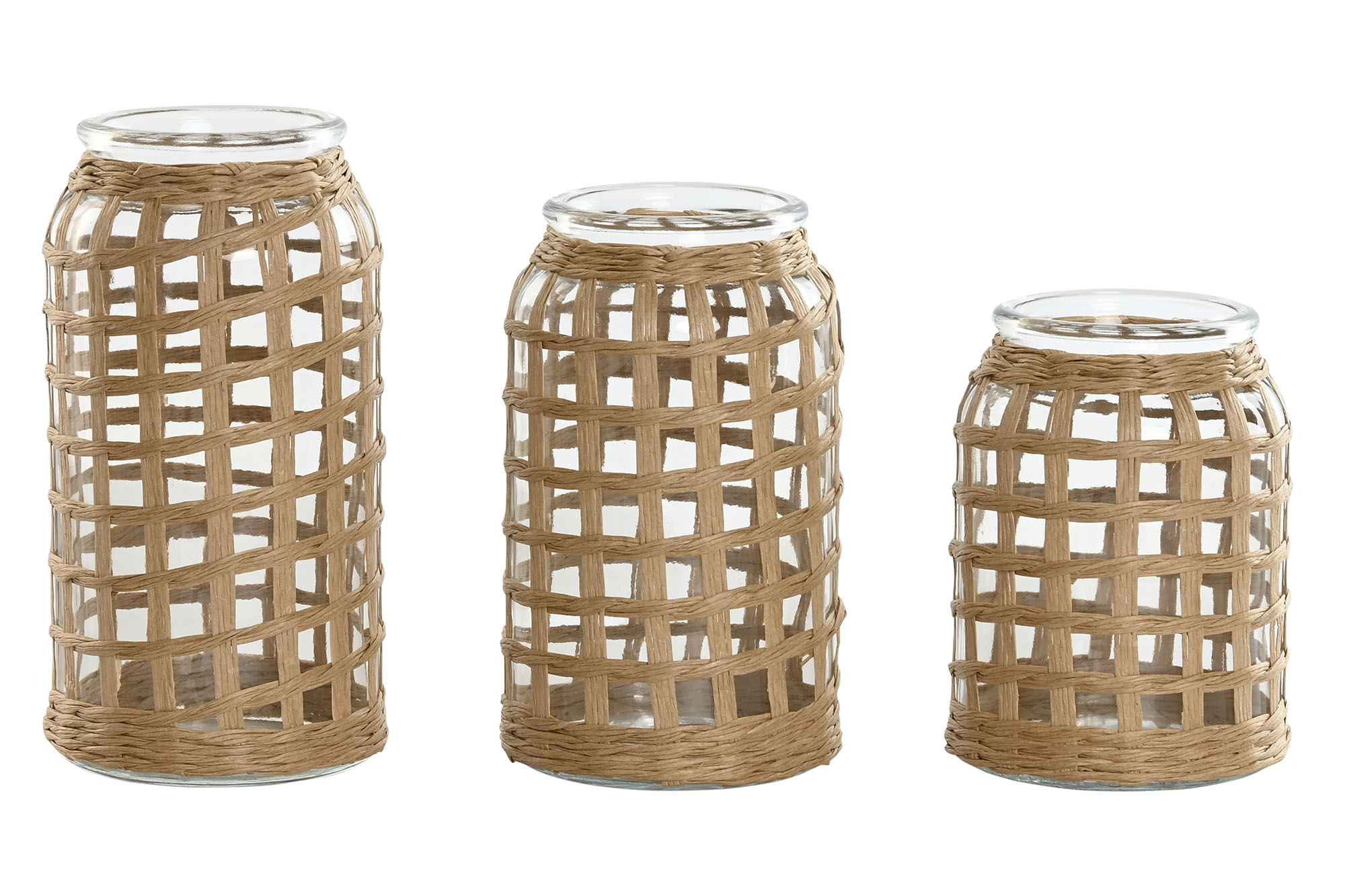 JARRON SET 3 CRISTAL FIBRA 11X11X21 NATURAL