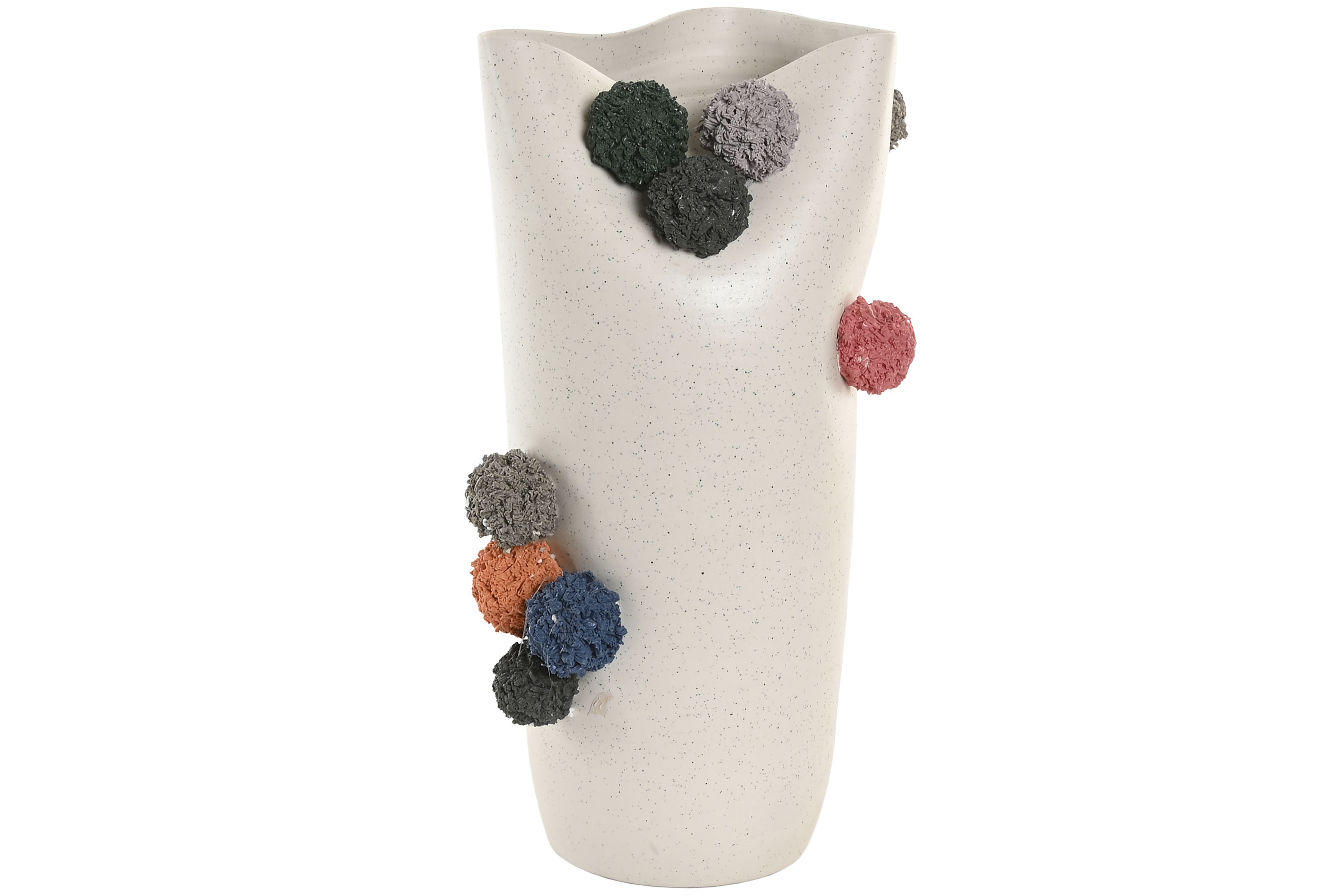 JARRON CERAMICA 25X25X42 POMPONES BLANCO
