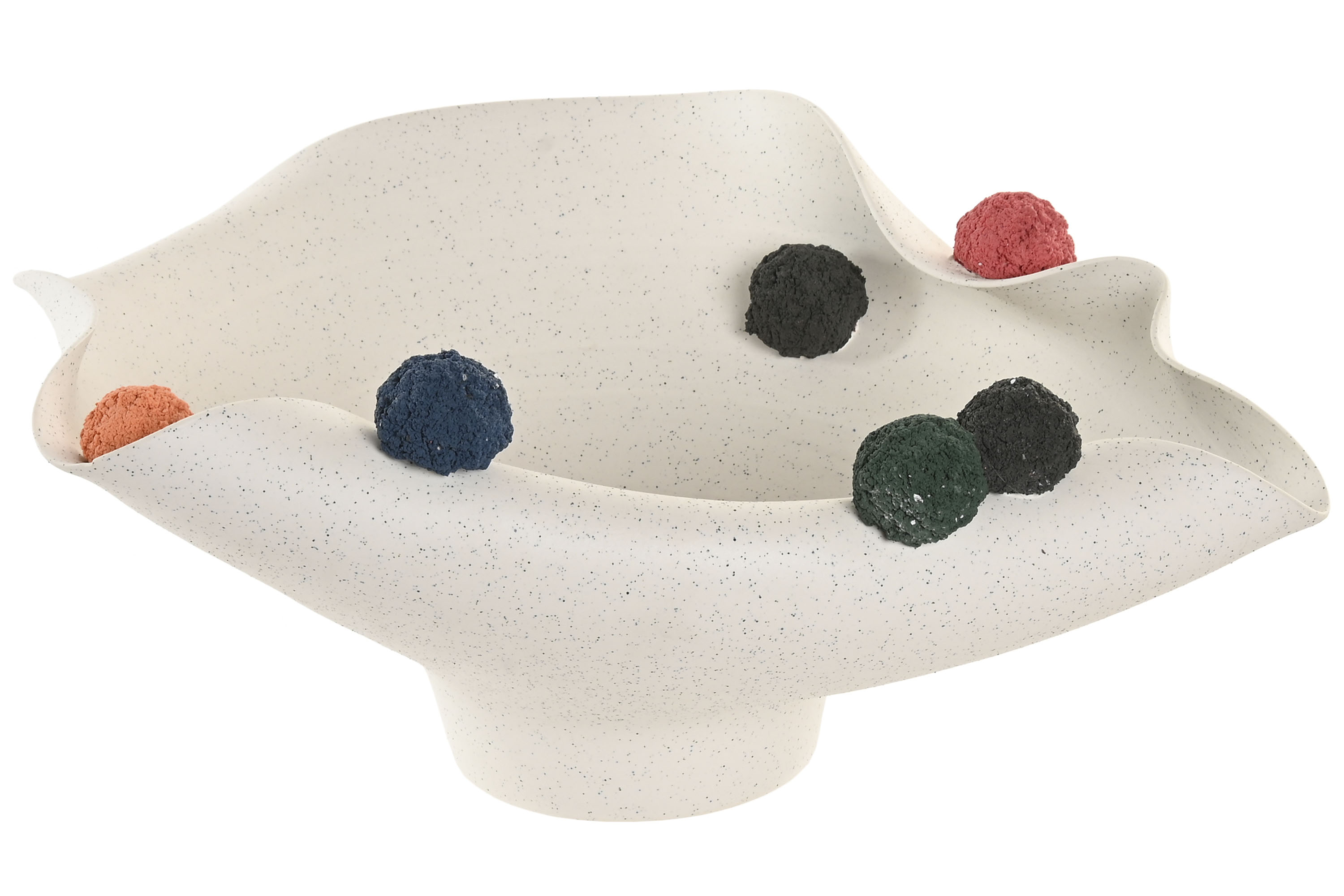 CENTRO MESA CERAMICA 47X38X20 POMPONES BLANCO