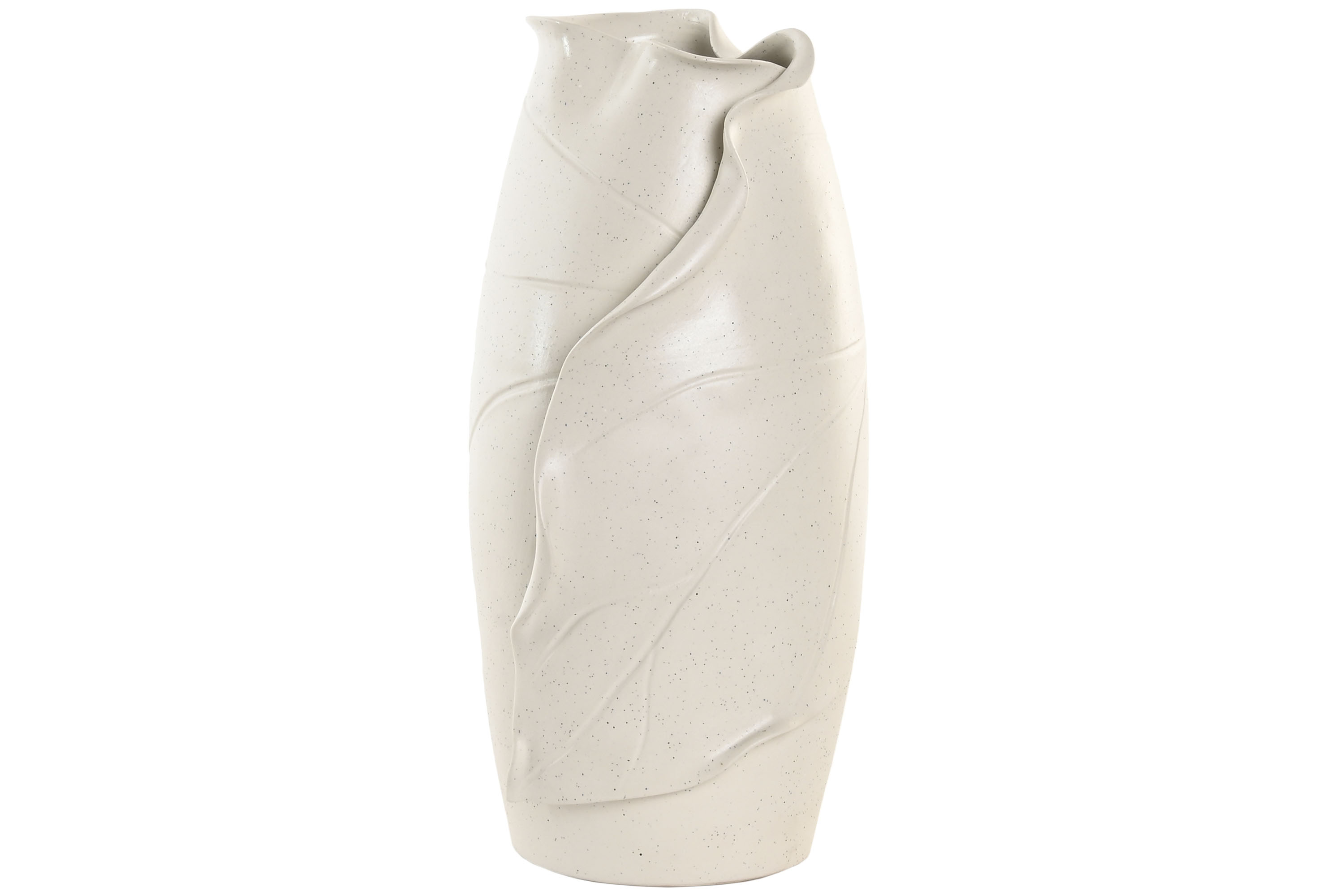 JARRON CERAMICA 21X21X40 HOJA ARTESANAL BLANCO