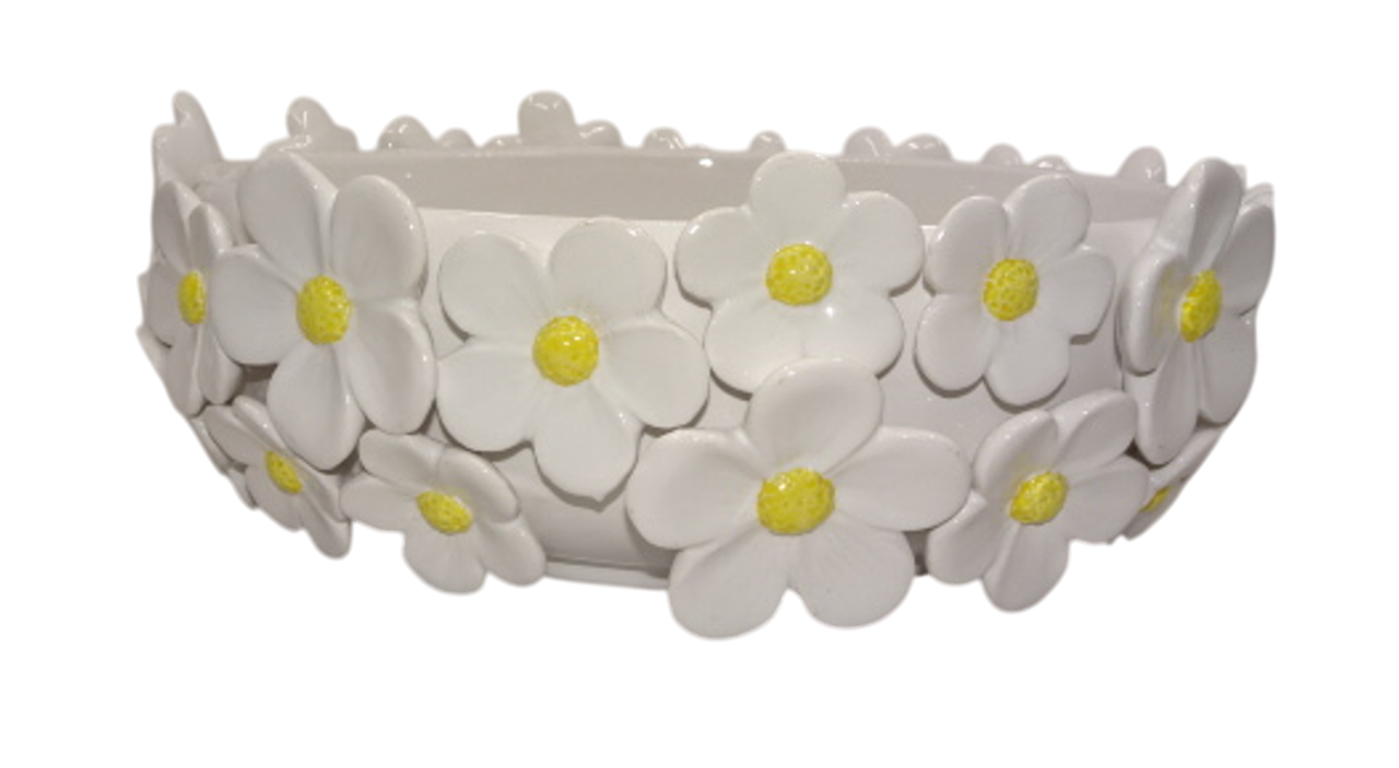 CENTRO MESA CERAMICA 32X32X10 MARGARITAS BLANCO