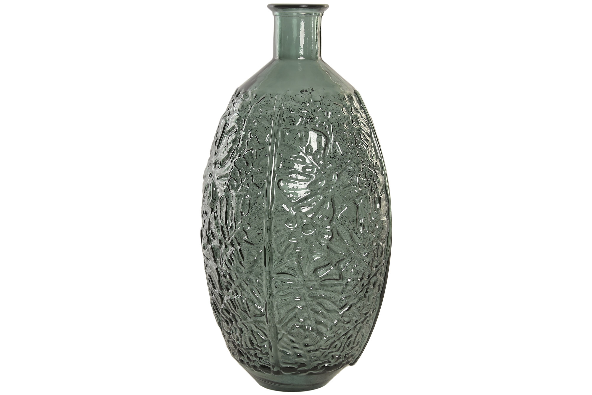 JARRON CRISTAL RECICLADO 29X29X59 HOJAS VERDE
