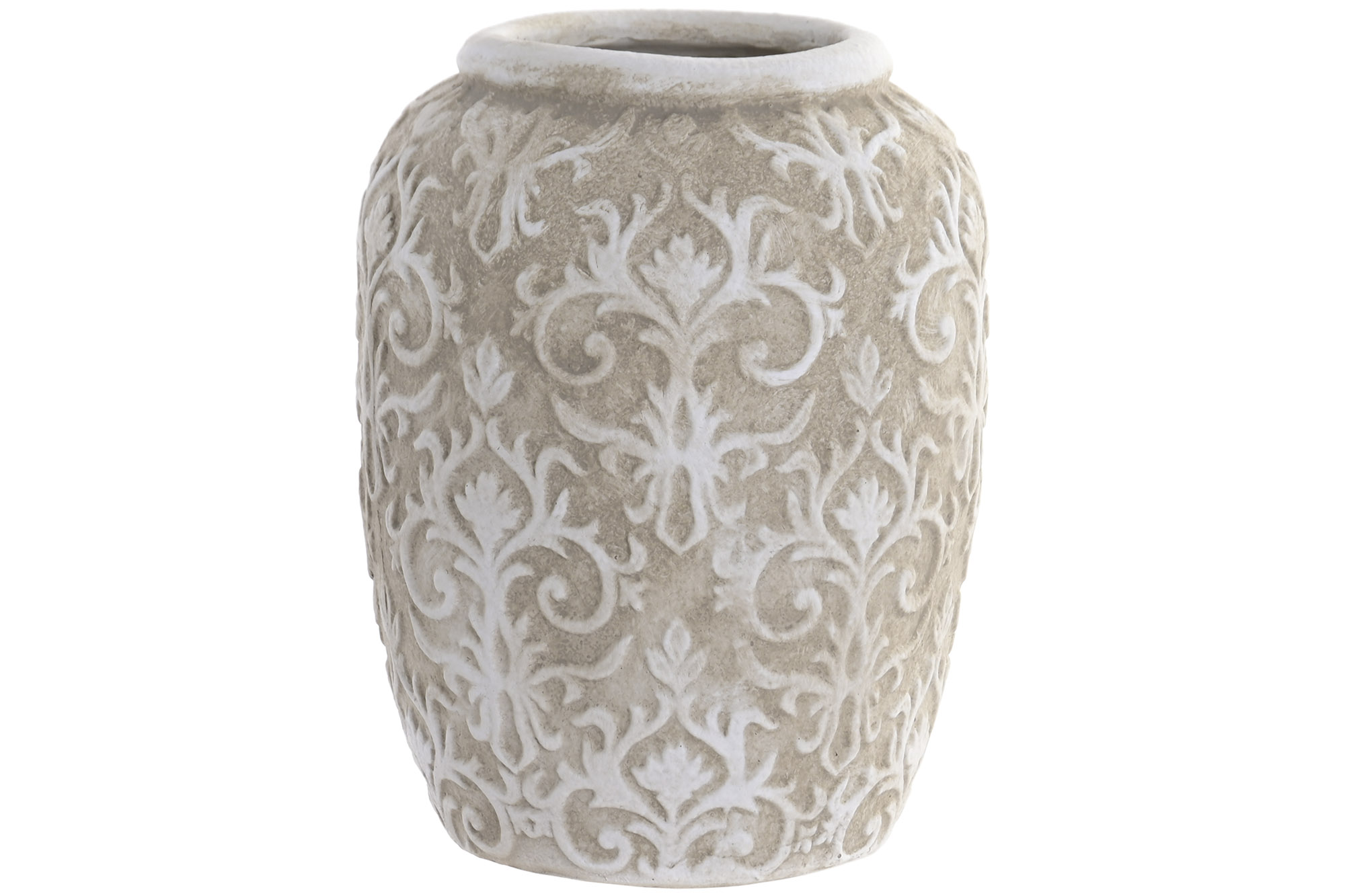 JARRON RESINA 19X19X25 BARROCO RUGOSO CREMA