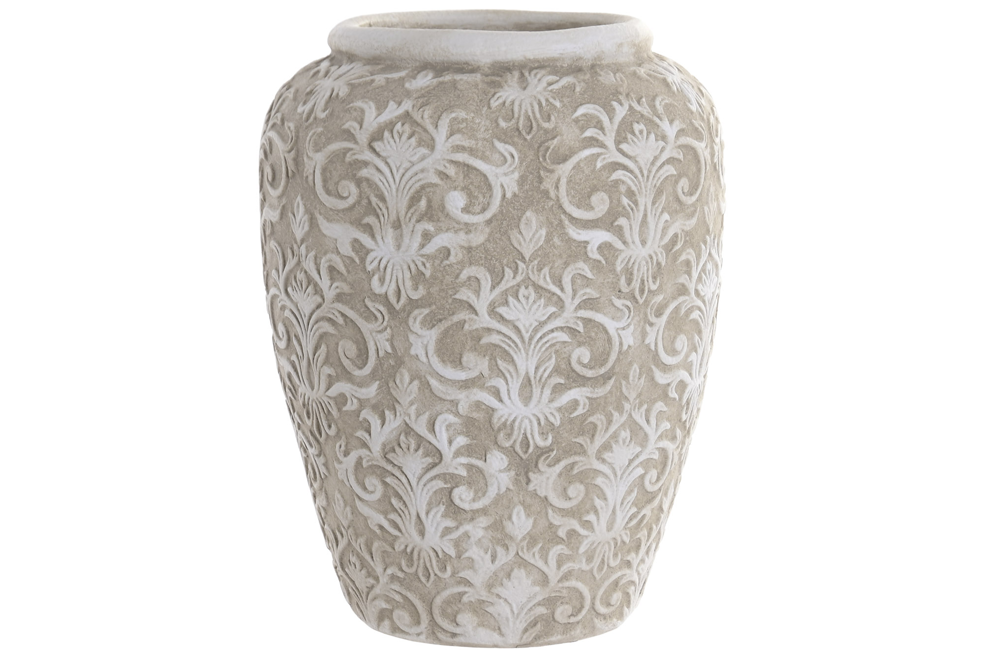 JARRON RESINA 29X29X39 BARROCO RUGOSO CREMA