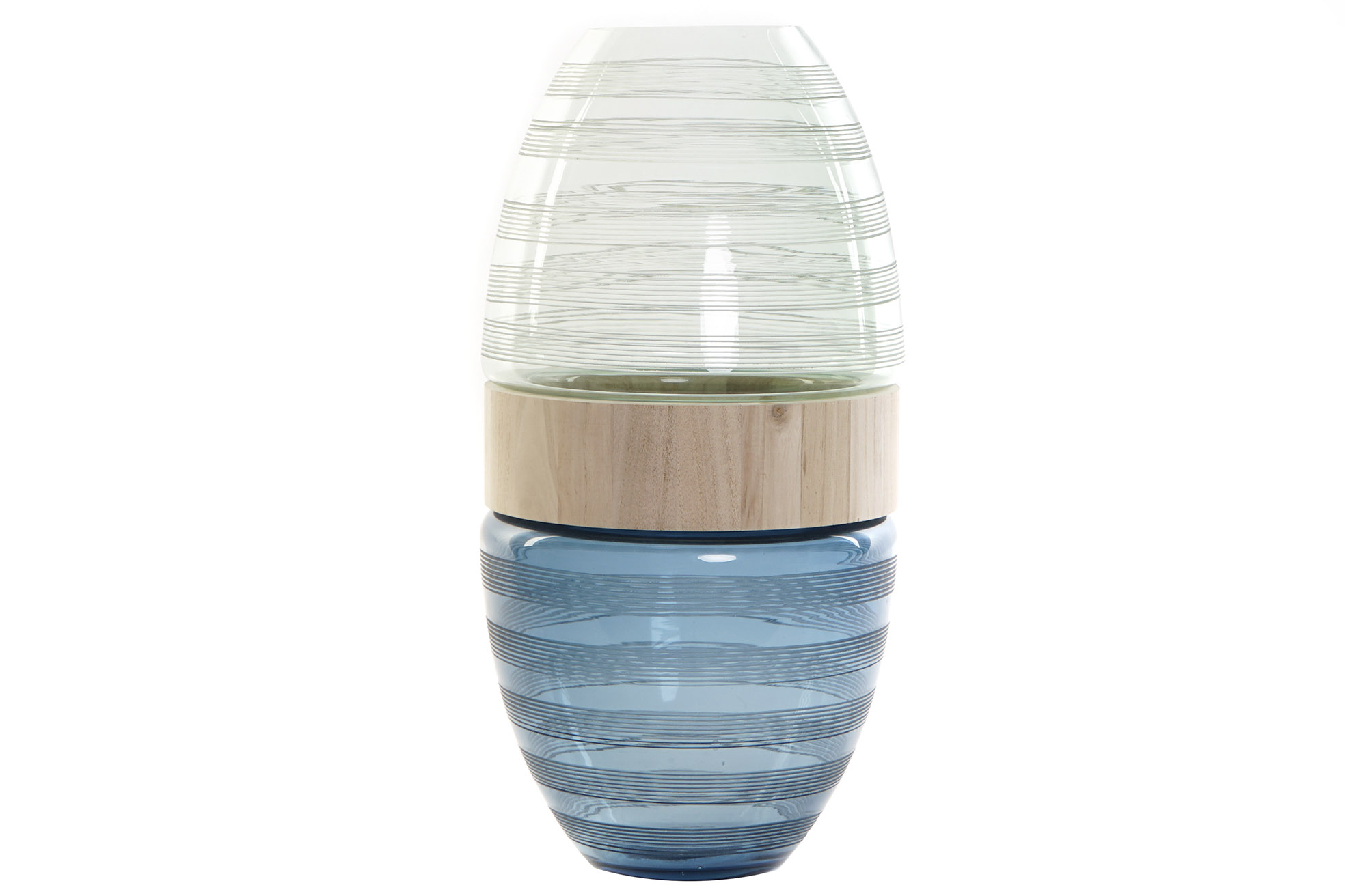 JARRON CRISTAL MADERA 21X21X43 AZUL MARINO