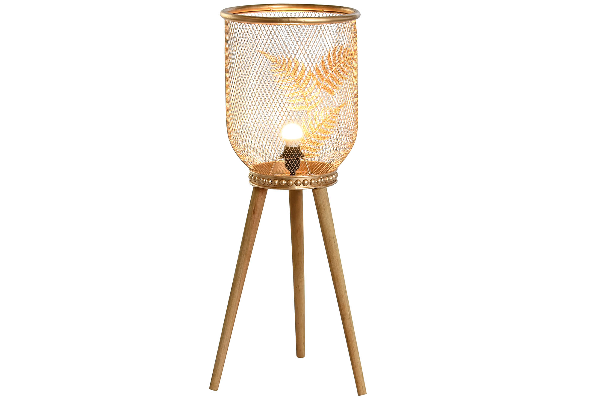 LAMPARA SOBREMESA METAL PINO 32X32X90 HOJA DORADO