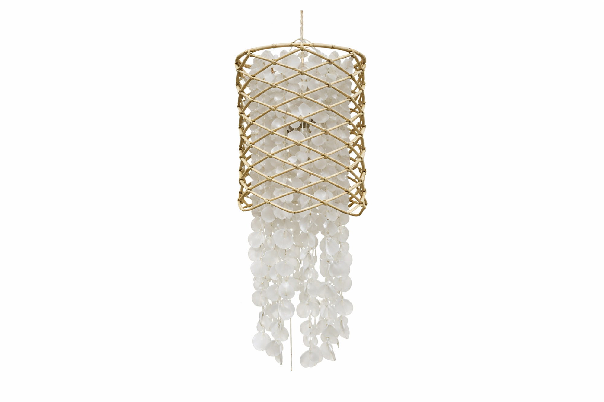 LAMPARA TECHO RATAN CONCHAS 30X30X75