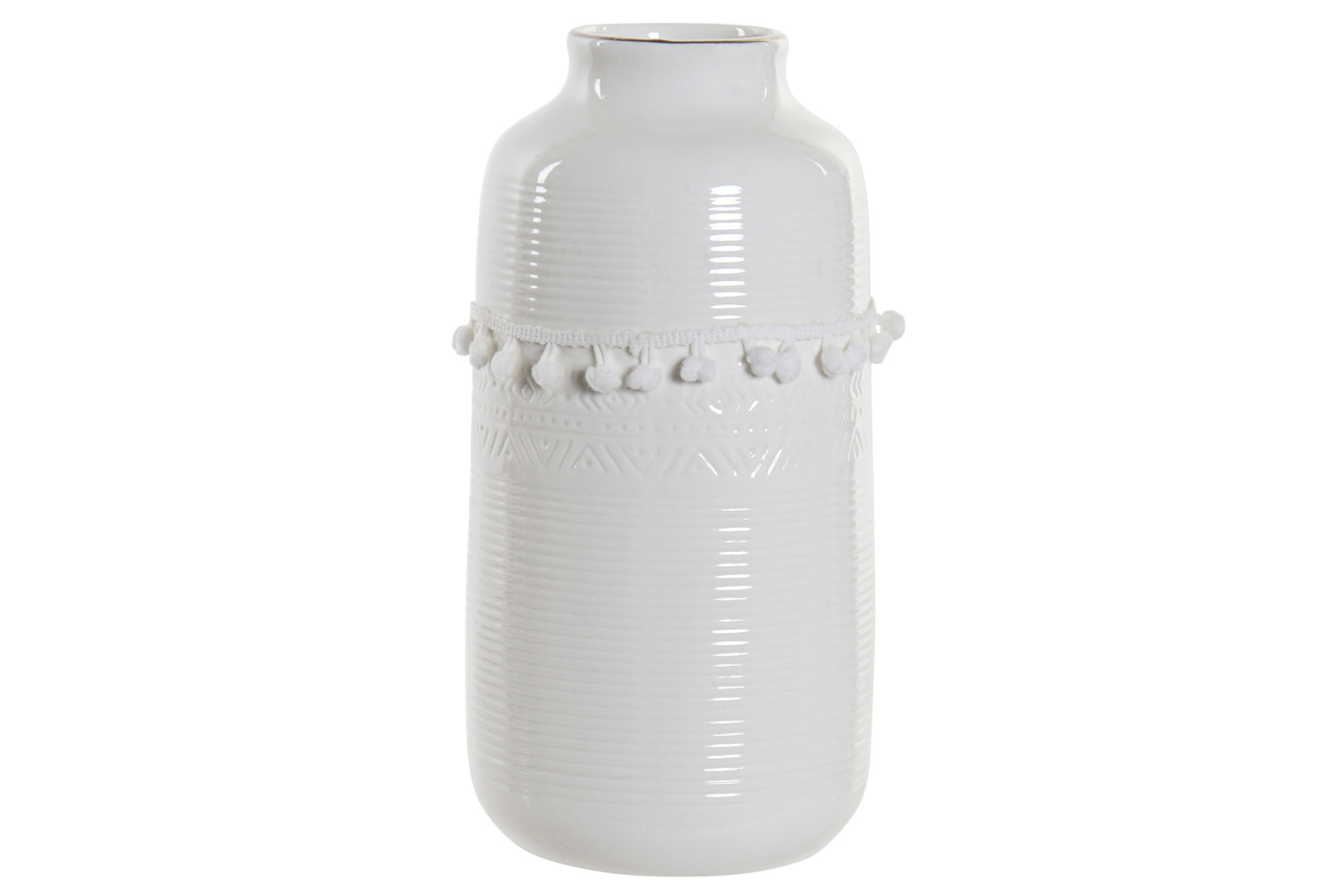 JARRON GRES ALGODON 12X12X24 POMPON BLANCO