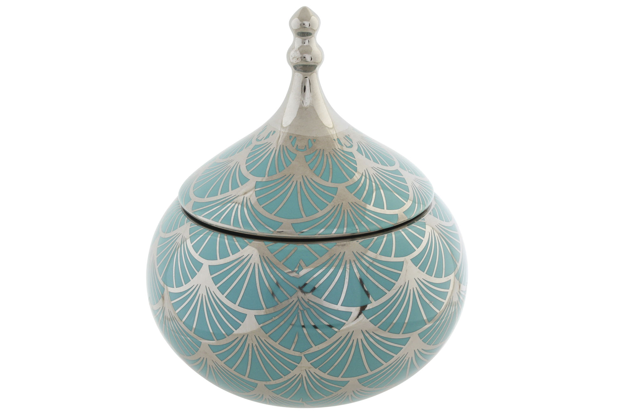 JOYERO PORCELANA 14X14X17 TAPA CROMADO TURQUESA