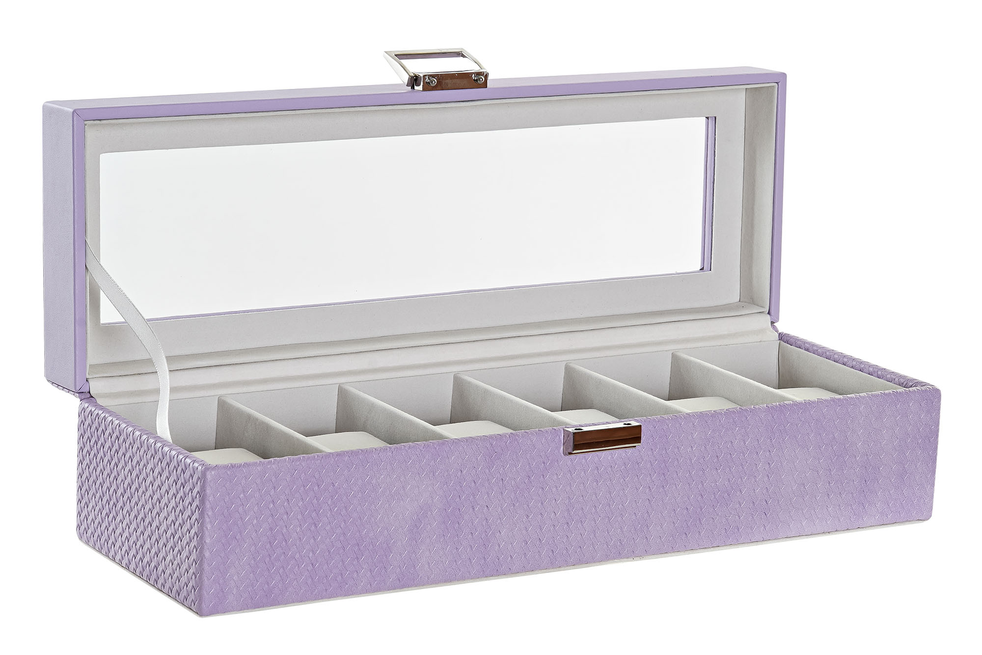 RELOJERO PU CRISTAL 33X11X9 6 RELOJES LILA