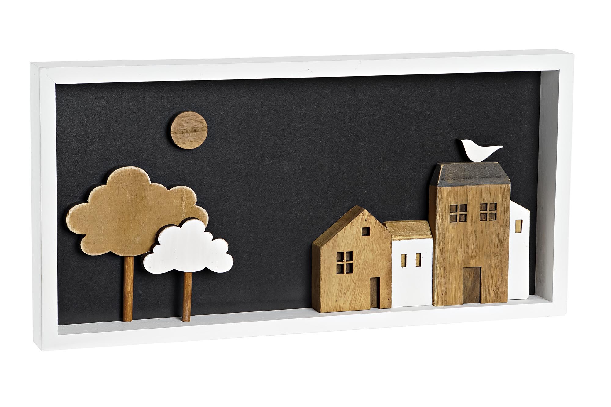 DECORACION PARED MADERA 40X3,5X20 CASAS BLANCO