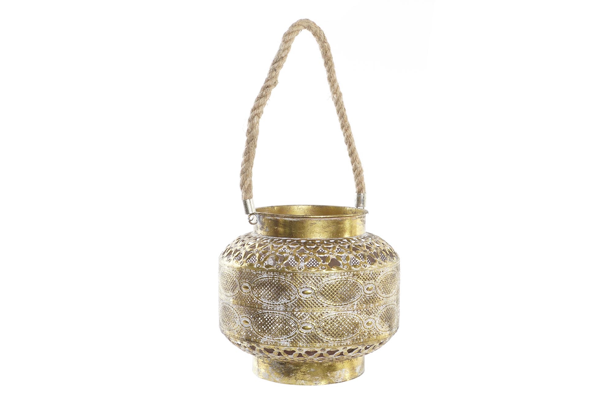 PORTAVELA METAL CRISTAL 26,5X26,5X22 ENVEJECIDO
