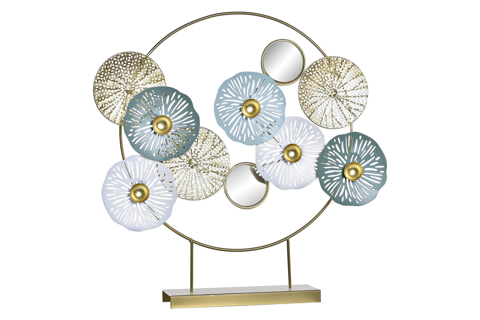 DECORACION METAL ESPEJO 44X8X46 NENUFAR DORADO