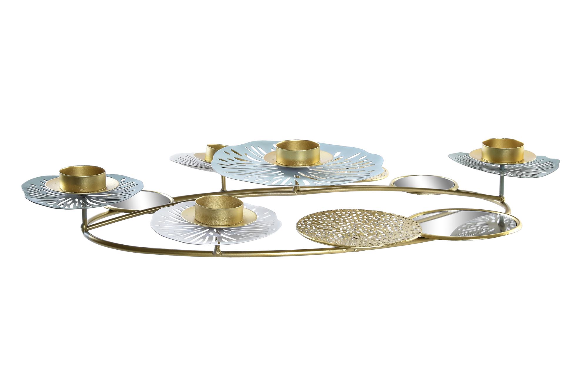 CANDELABRO METAL ESPEJO 54X33X8 NENUFAR DORADO