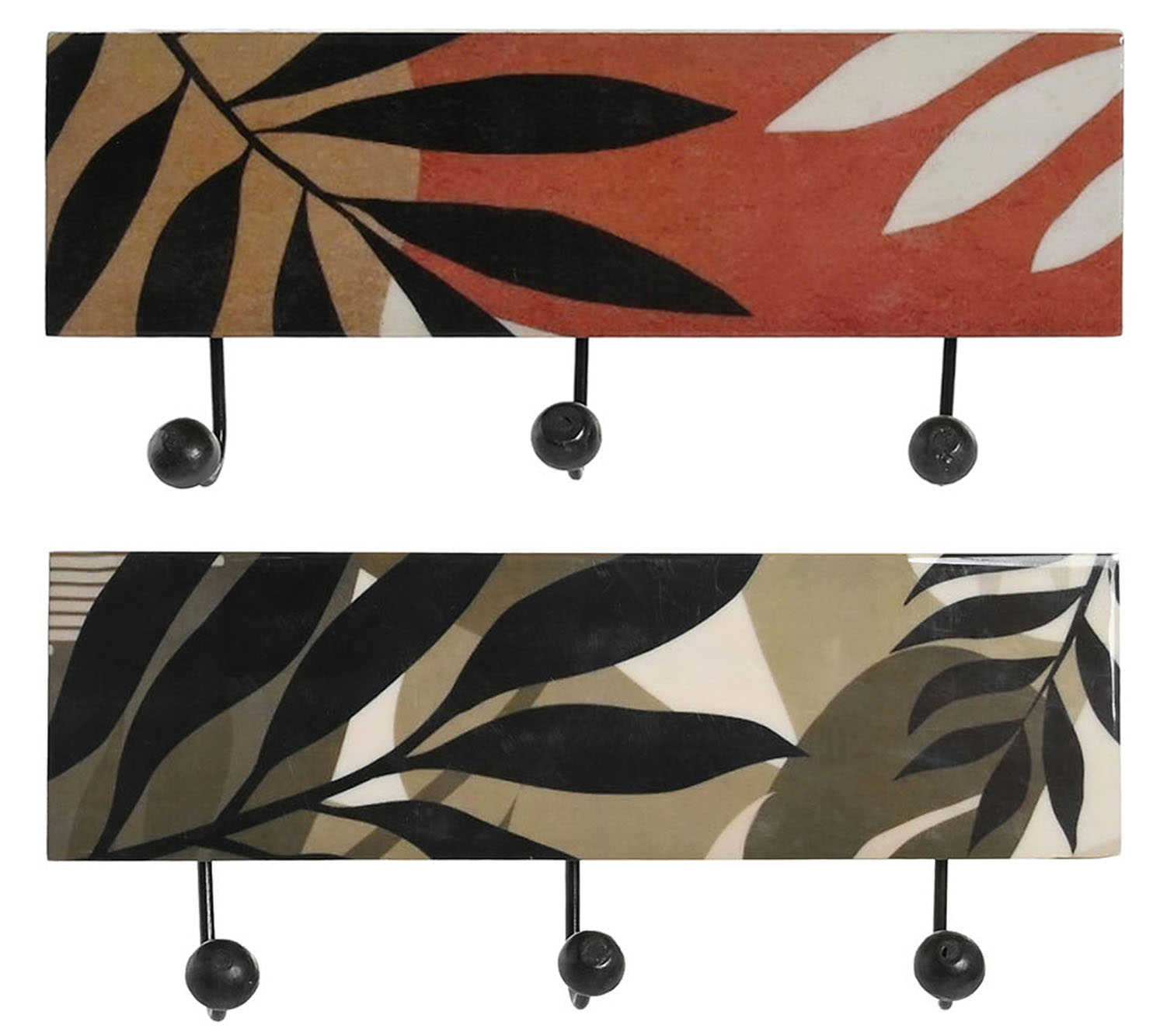 PERCHERO PARED MANGO HIERRO 38X5X18 HOJAS 2 SURT.