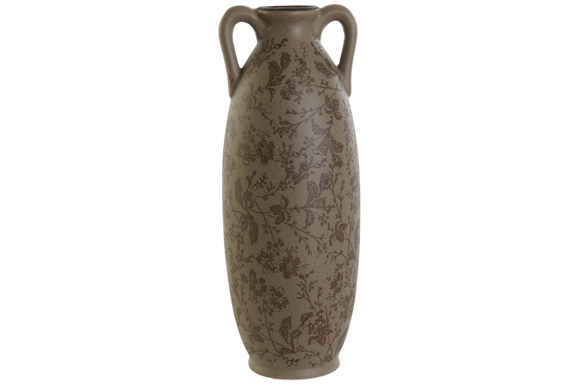 JARRON GRES 13X13X35 HOJAS MATE MARRON
