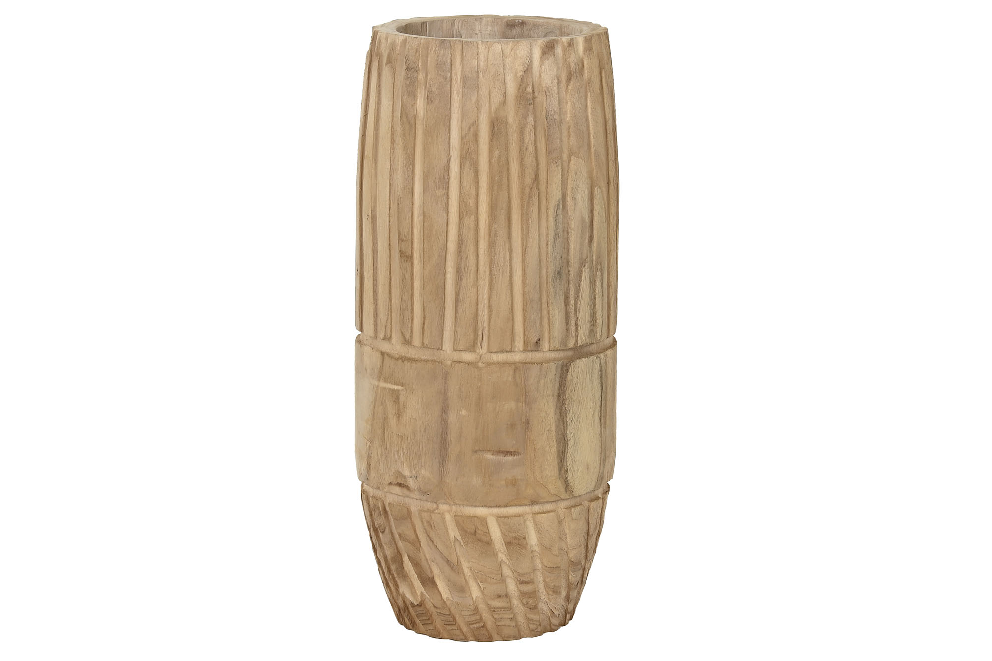 MACETERO MADERA PAULOWNIA 32X32X69 TALLADO NATURAL
