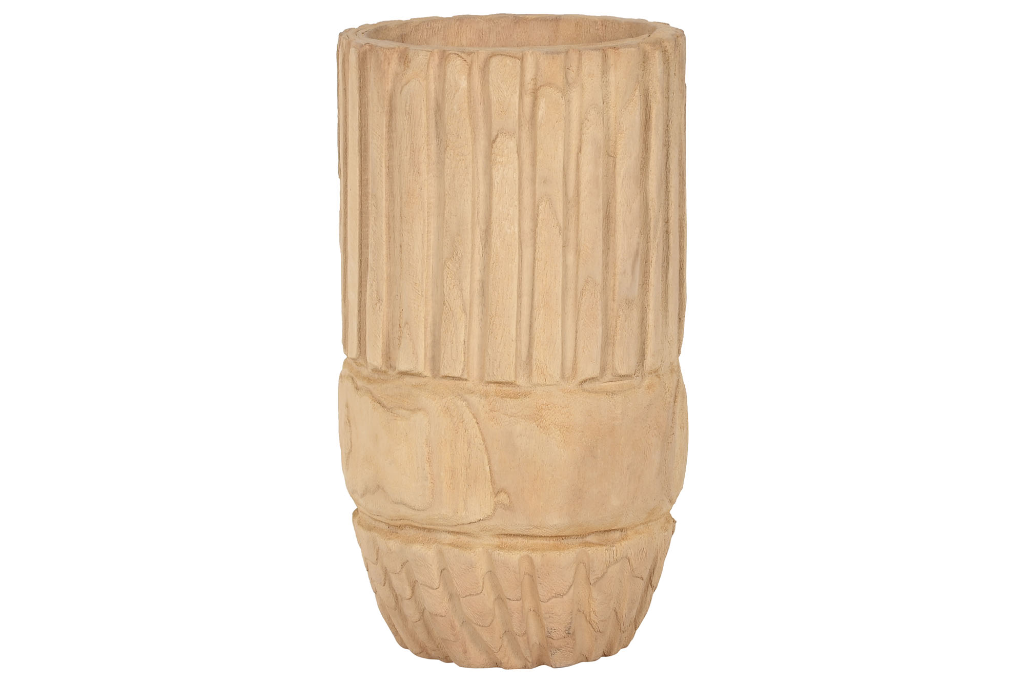 MACETERO MADERA PAULOWNIA 28X28X50 TALLADO NATURAL