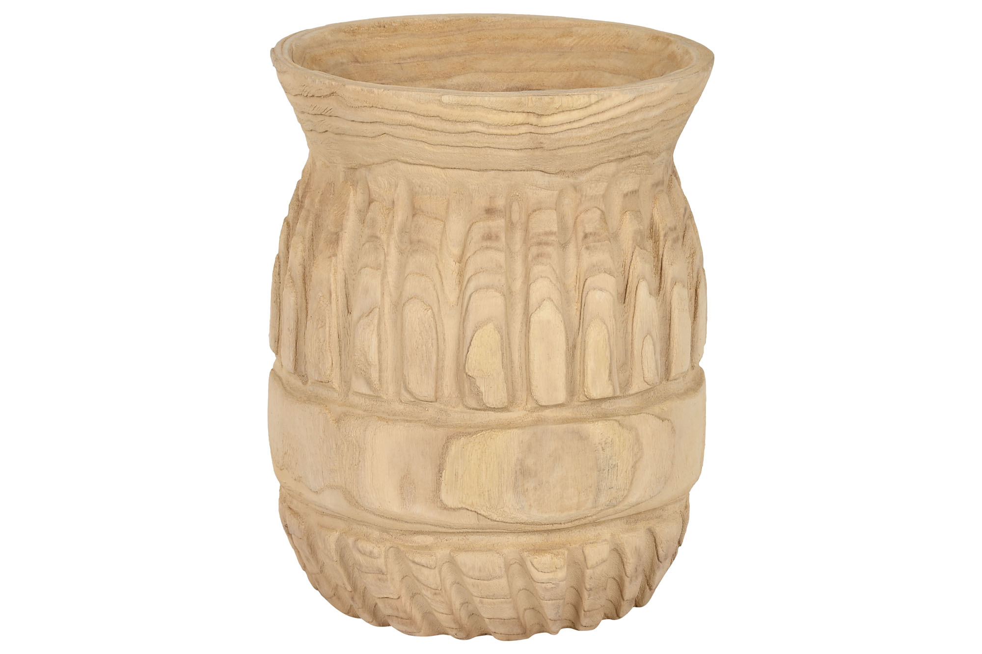 JARRON MADERA PAULOWNIA 28X28X36 TALLADO NATURAL