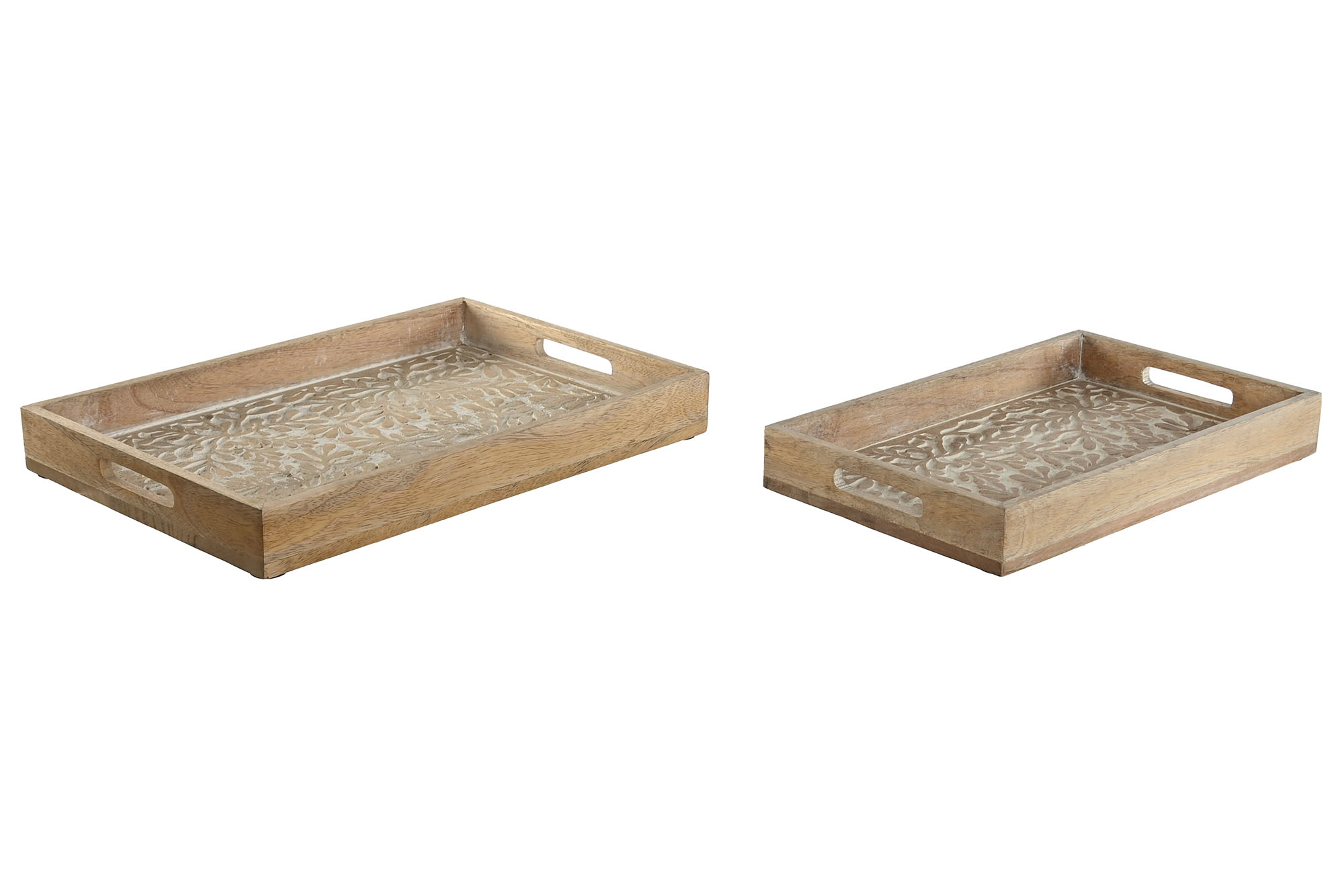 BANDEJA SET 2 MANGO MDF 44X29X5 FLORAL 3D BLANCO