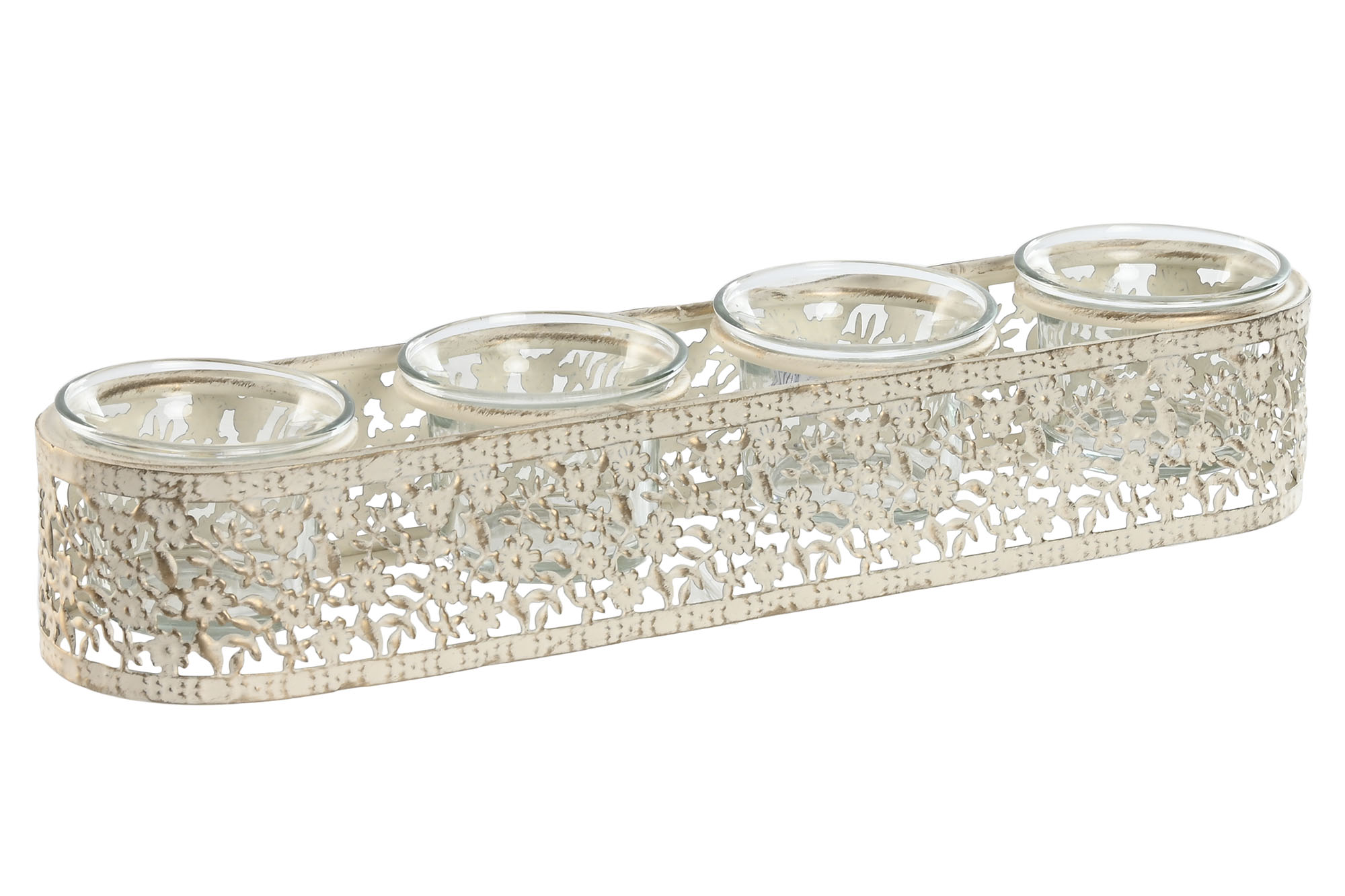 PORTAVELA METAL CRISTAL 31X7X5 4 VELAS DESGASTADO