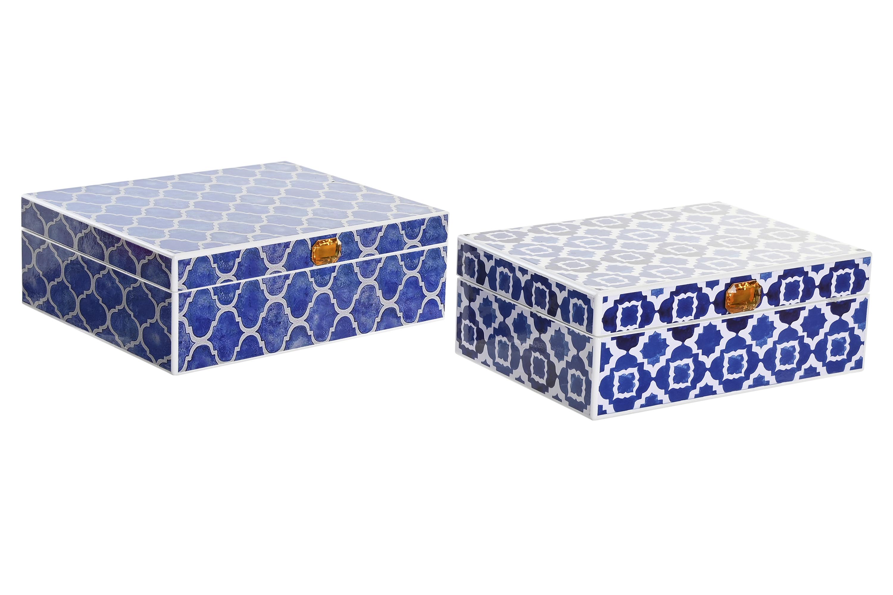 JOYERO SET 2 MADERA 24X20X8 MOSAICO AZUL