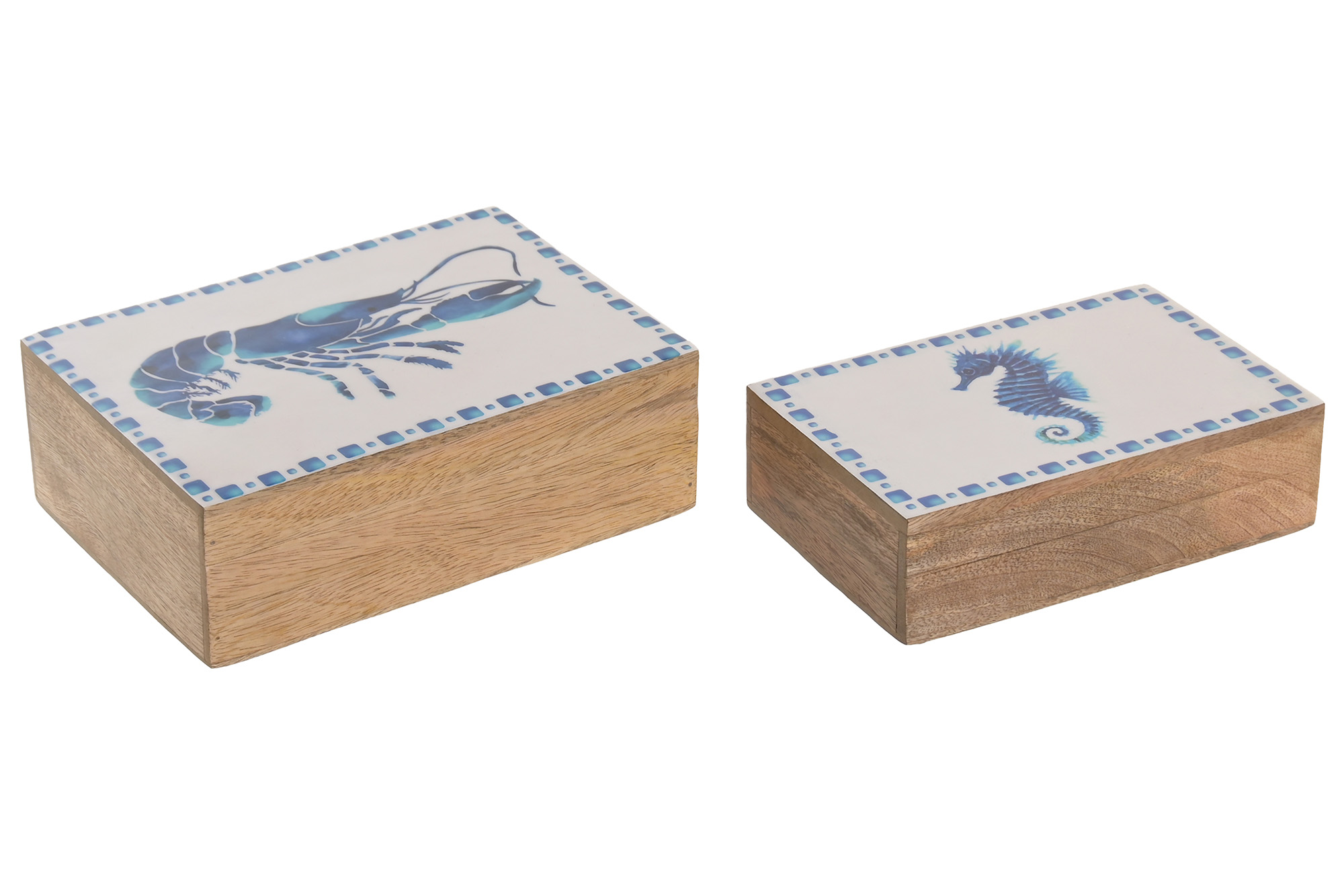 CAJA SET 2 MANGO 25X17,5X8 LANGOSTA LACADO AZUL