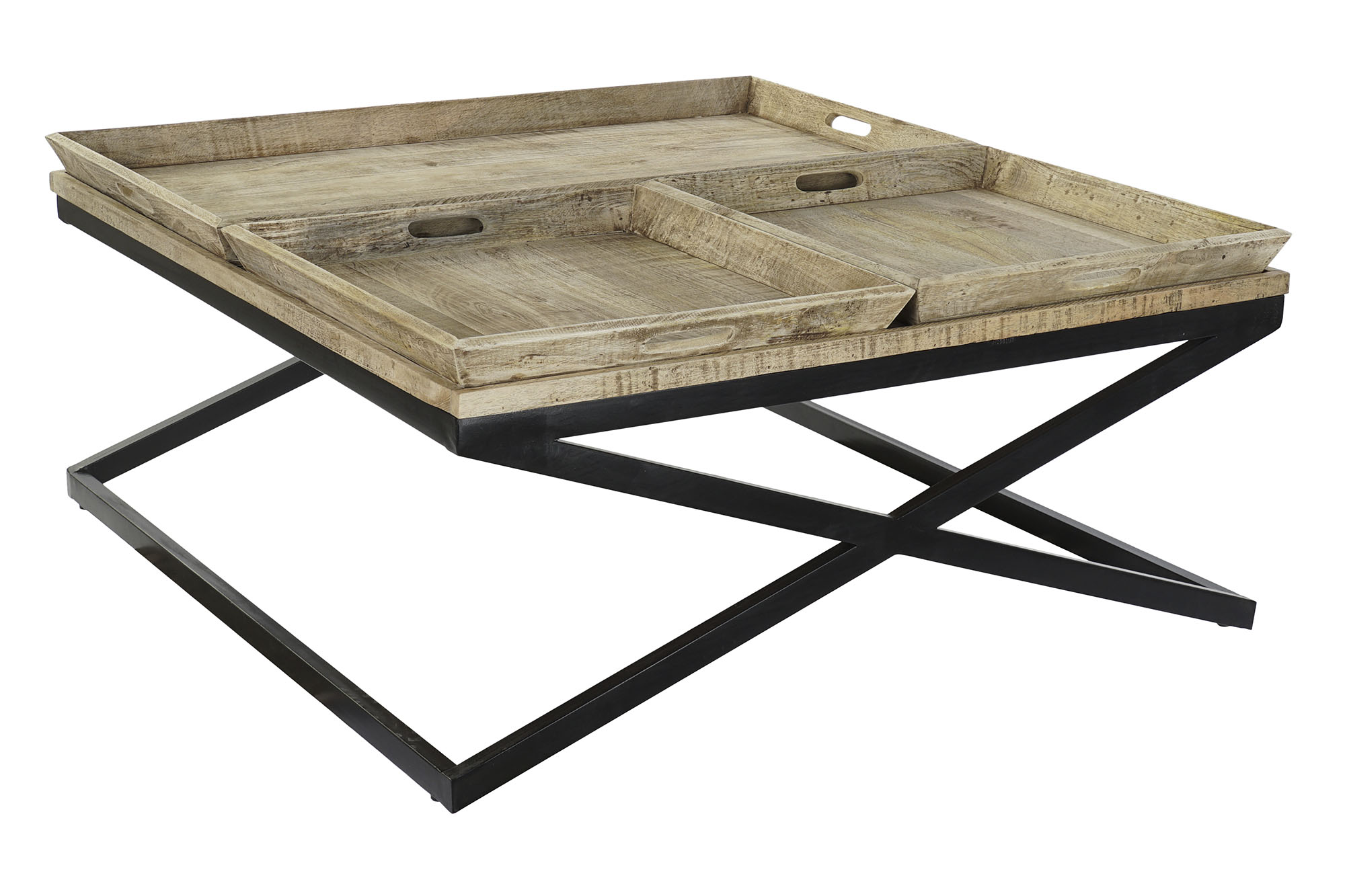 MESA CENTRO MADERA METAL 120X120X55 BANDEJA