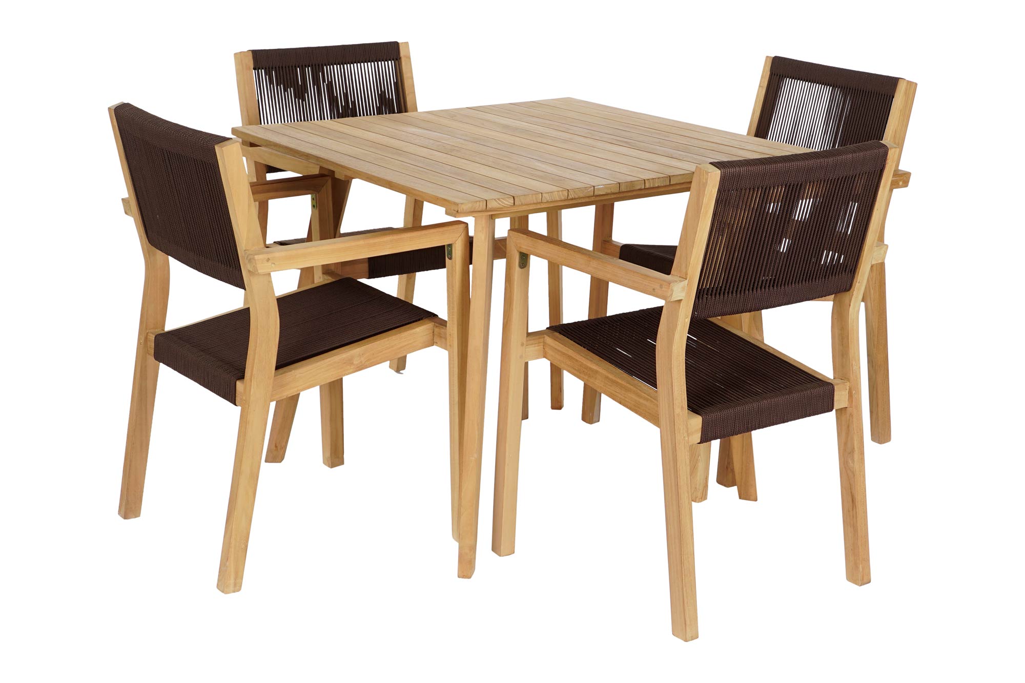 MESA SET 5 TECA CUERDA 90X90X75 54X56X84 MARRON