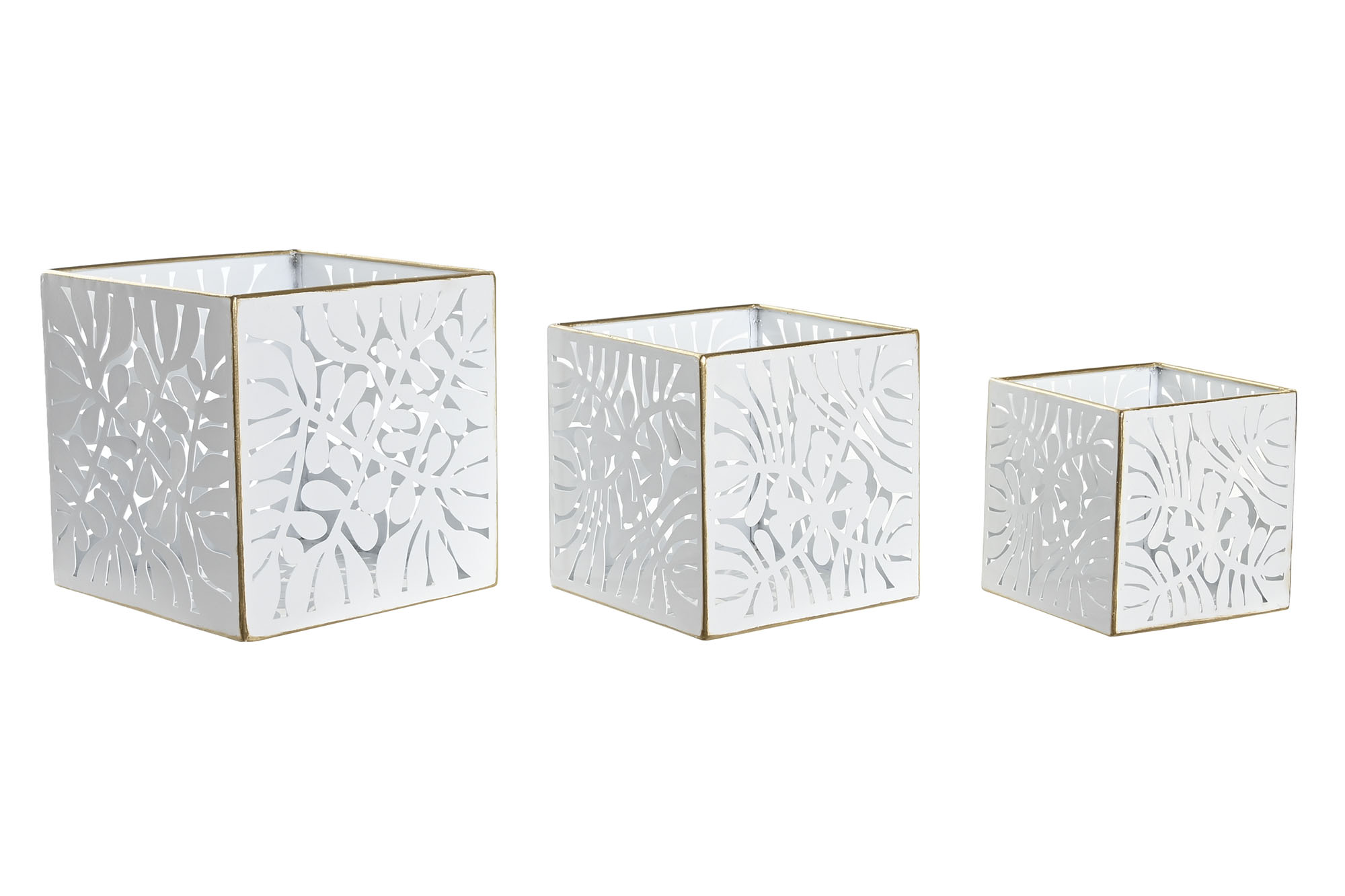 MACETERO SET 3 METAL 15X15X15 HOJAS BLANCO