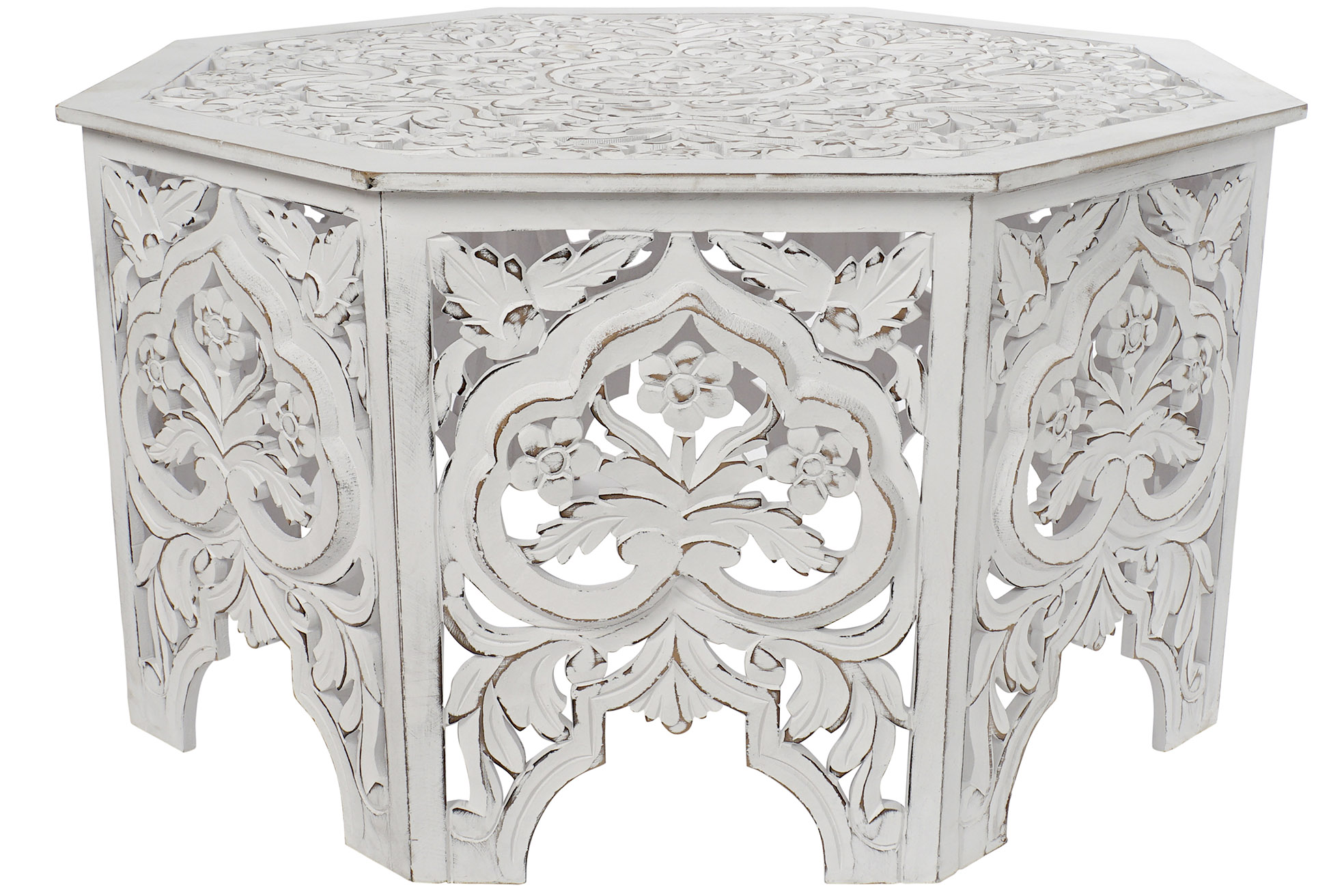 MESA CENTRO MDF 84X84X46 ENVEJECIDO BLANCO