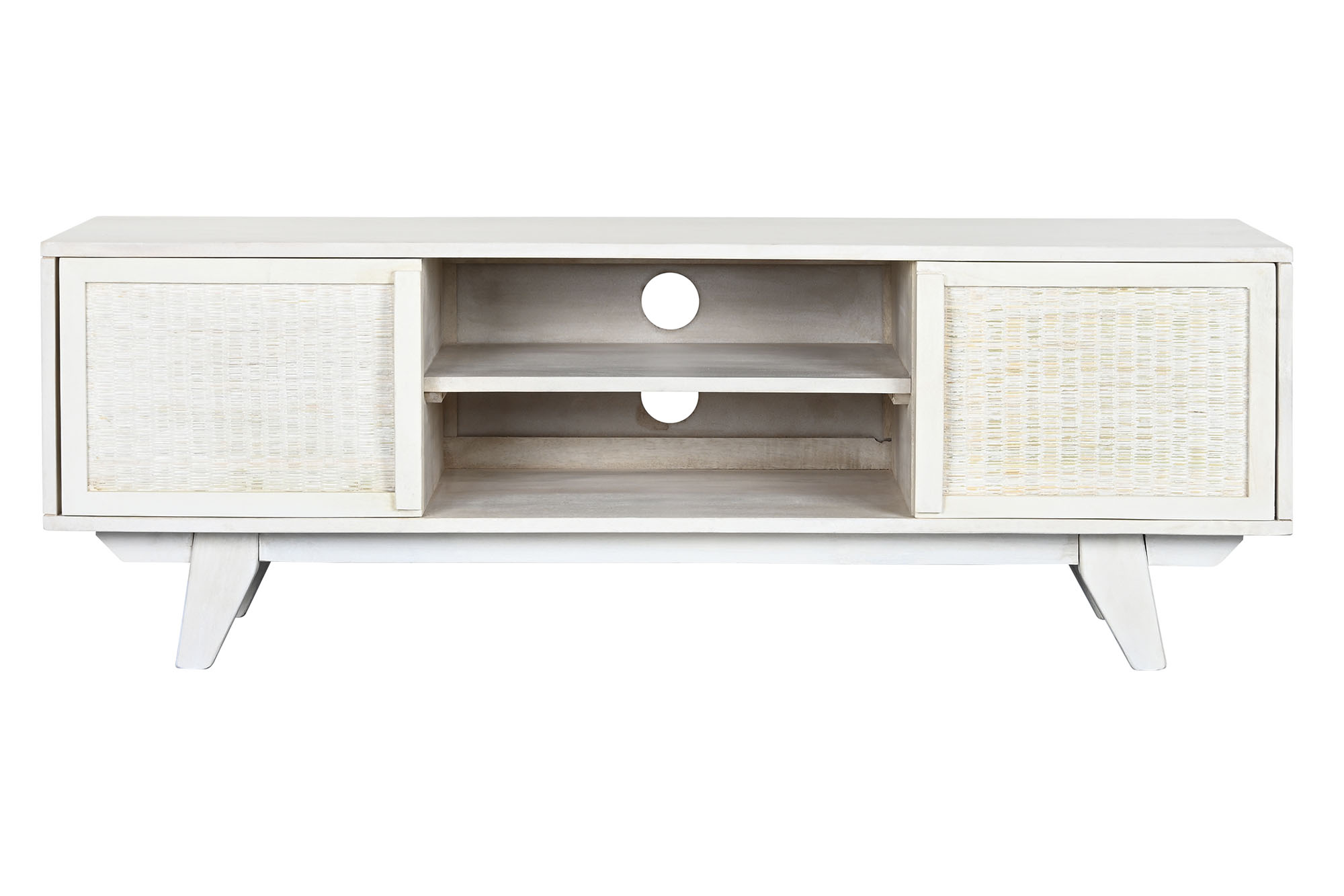 MUEBLE TV MANGO RATAN 128X40X45 BLANCO ROTO