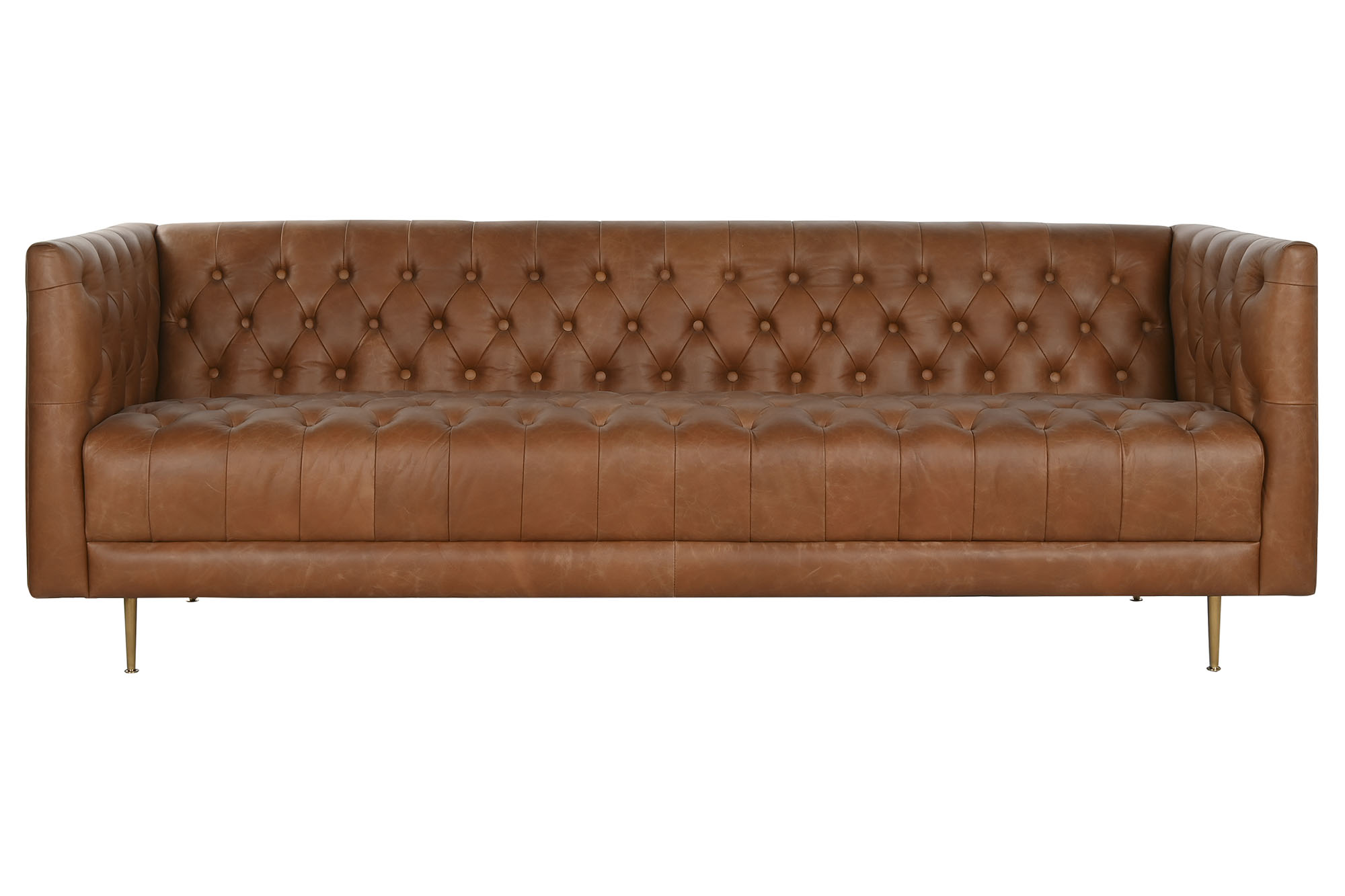 SOFA PIEL ACERO 209X77X74 CAPITONE COGNAC