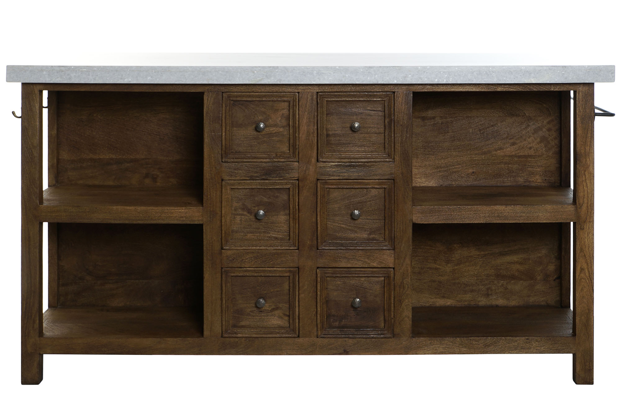 ISLA COCINA MADERA MARMOL 168X76X92 6 CAJ 4 BALDAS