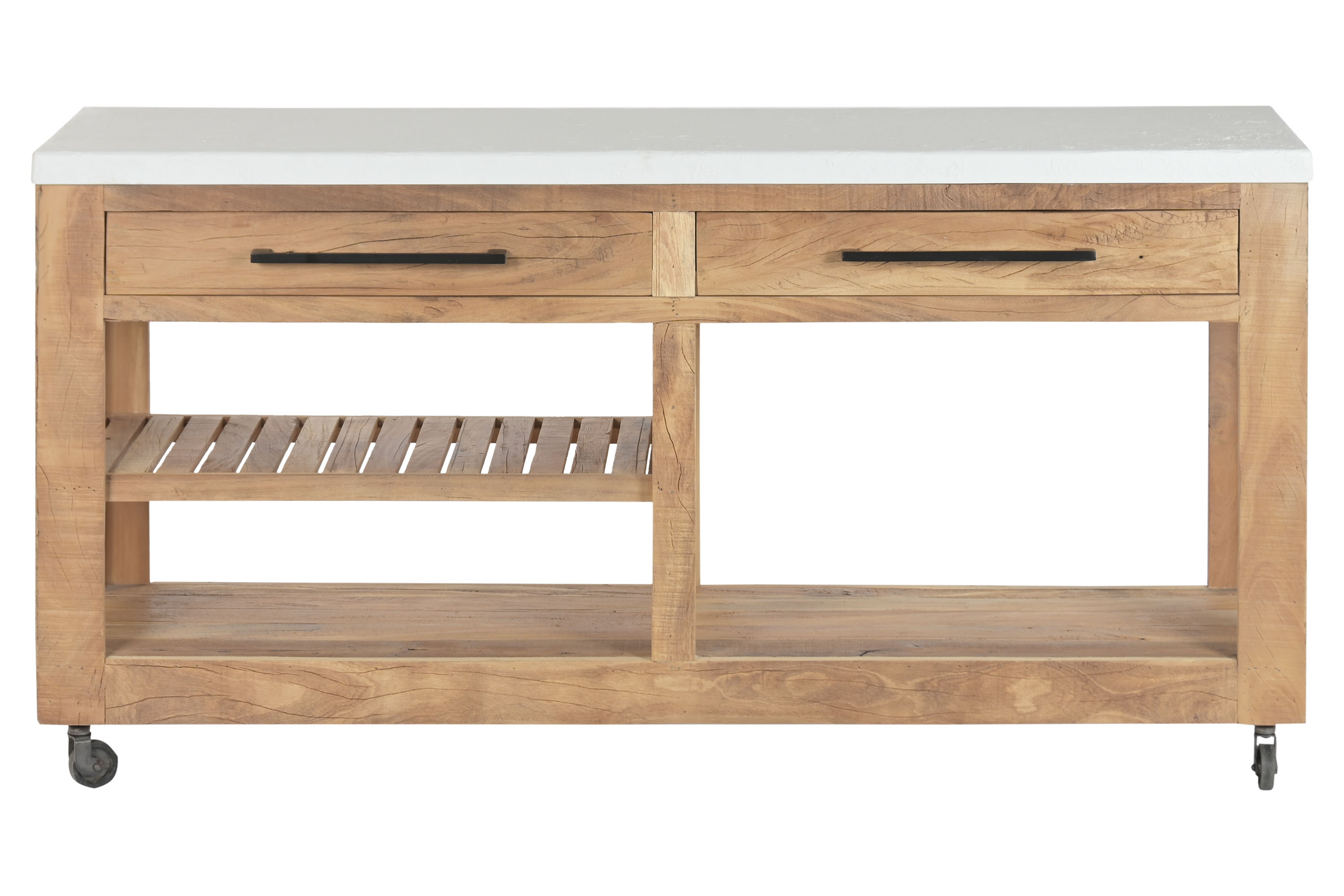CONSOLA MADERA RECICLADA MANGO 150X43X80 RUEDAS
