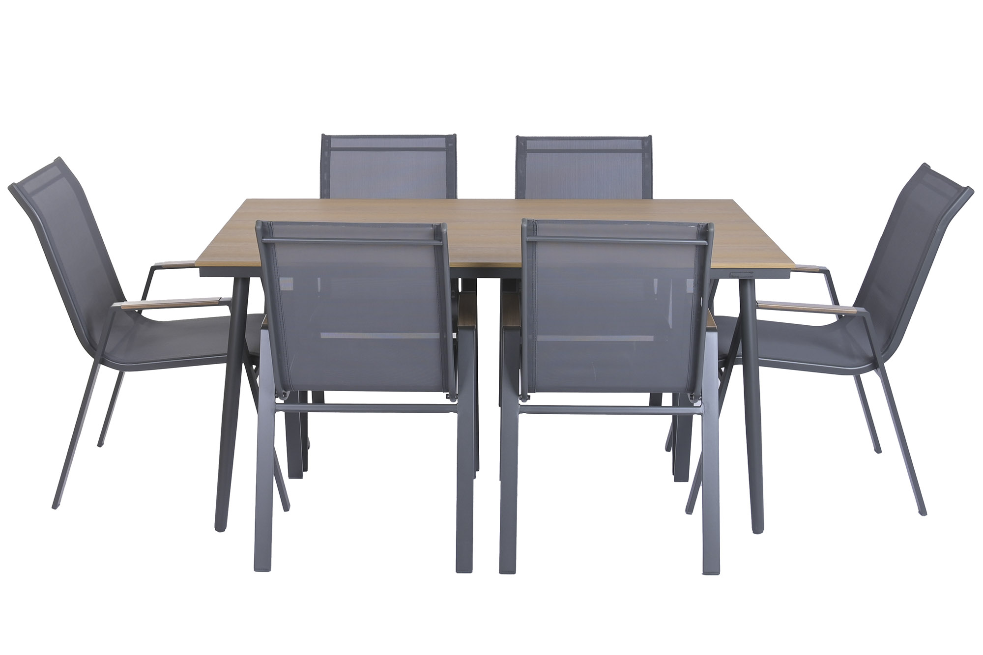 MESA COMEDOR SET 7 ACERO 150X90X73 6 COMENSALES