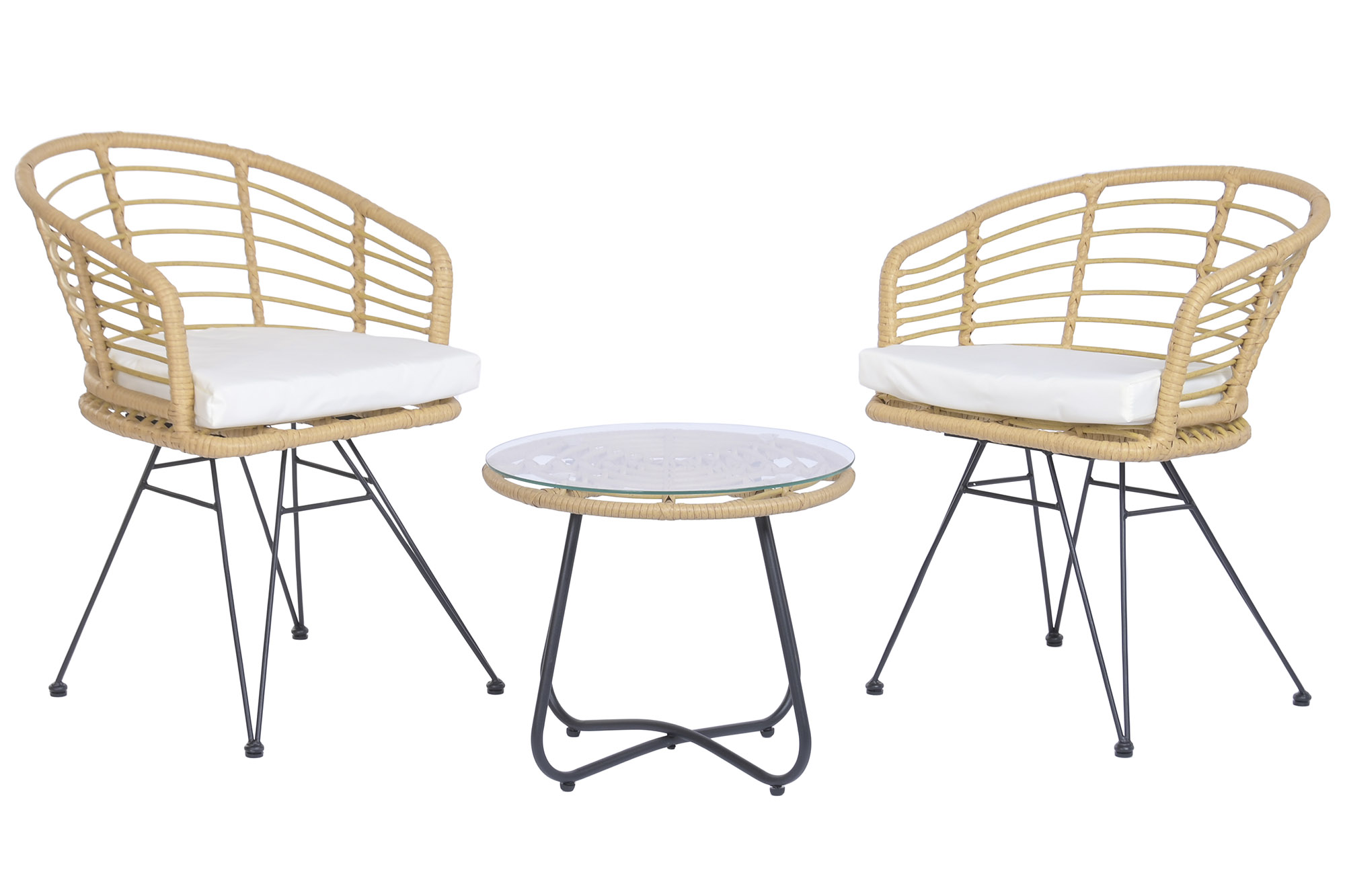 MESA SET 3 RATAN SINTETICO 56X59X76 CON COJIN