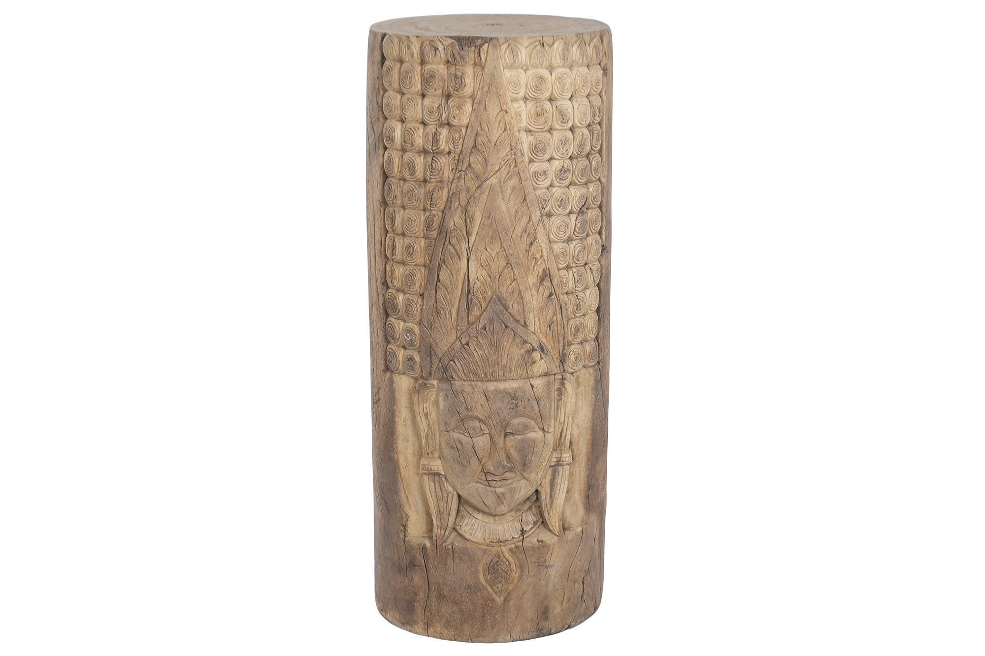 PEDESTAL MADERA TECA 40X40X103 BUDA TALLADO