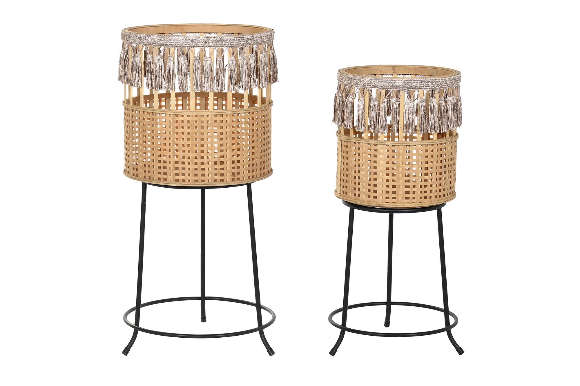 MACETERO SET 2 BAMBU METAL 32X32X68 NATURAL MARRON