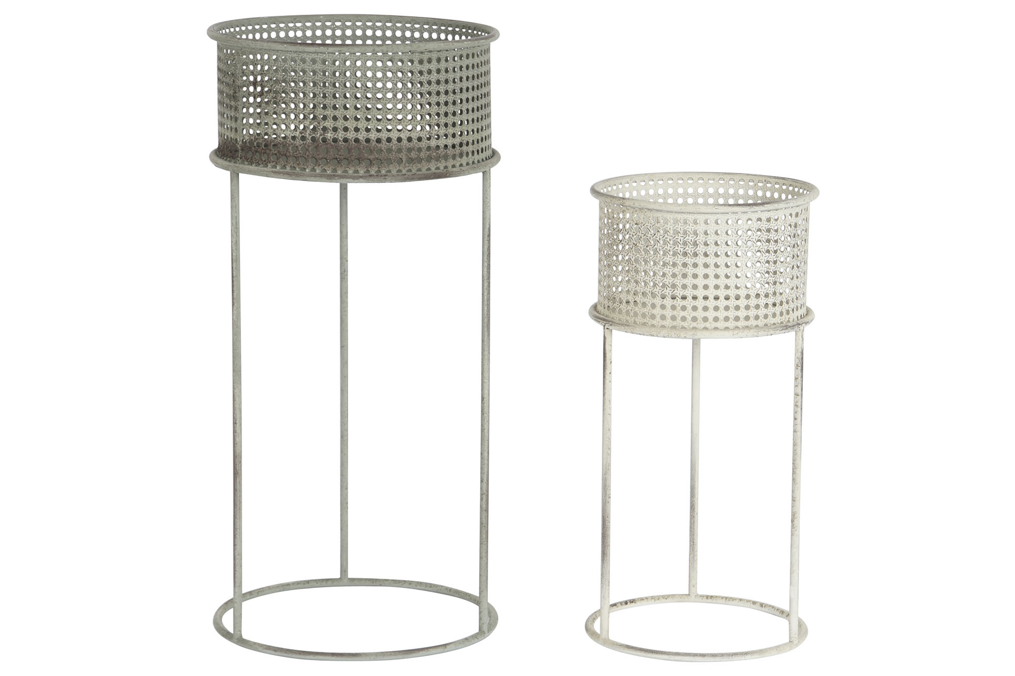 MACETERO SET 2 METAL 33X33X70 ENVEJECIDO BLANCO