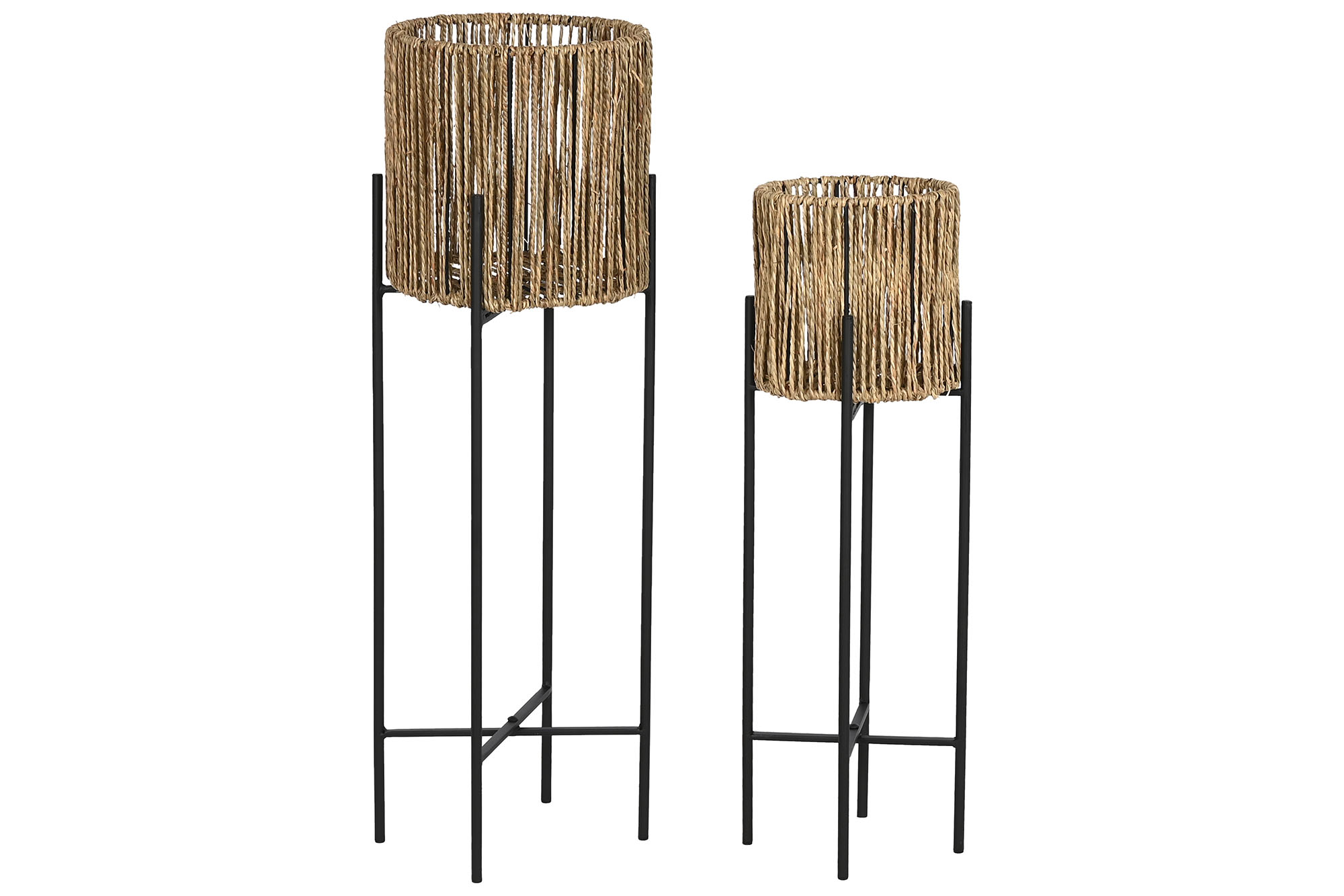 MACETERO SET 2 METAL FIBRA 24X24X77 NEGRO