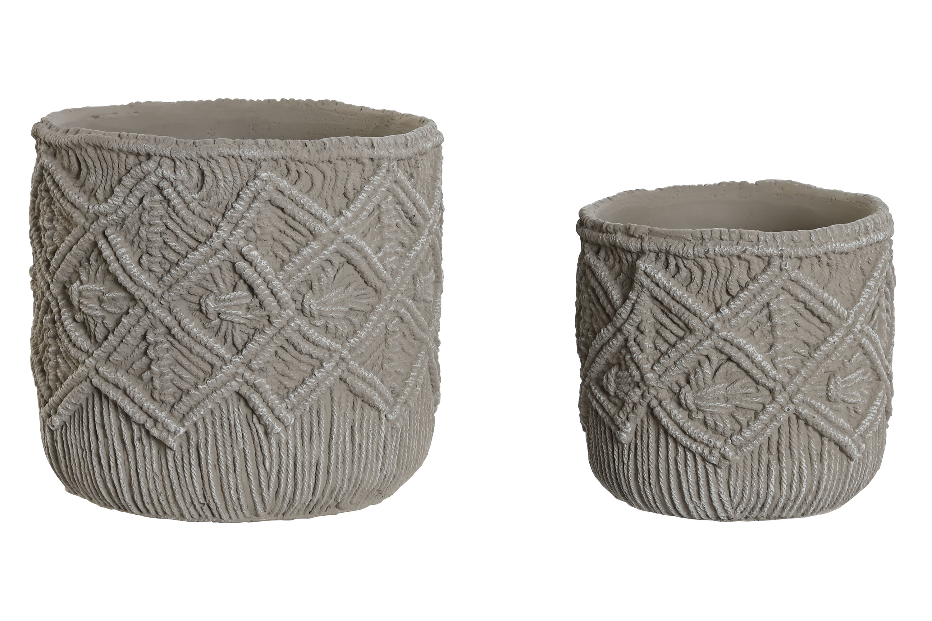 MACETERO SET 2 CEMENTO 20X20X18 MACRAME GRIS CLARO