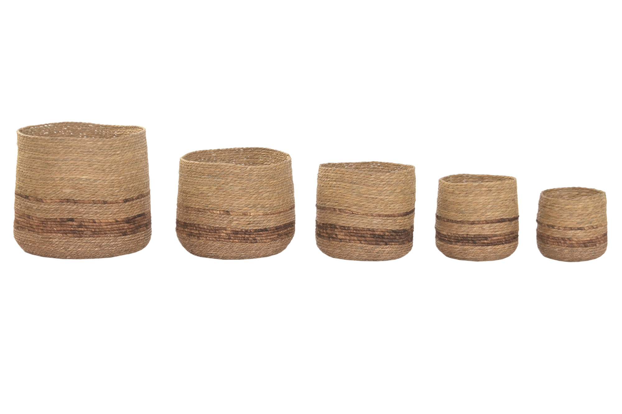 MACETERO SET 5 FIBRA 44X44X40 RAYAS NATURAL MARRON