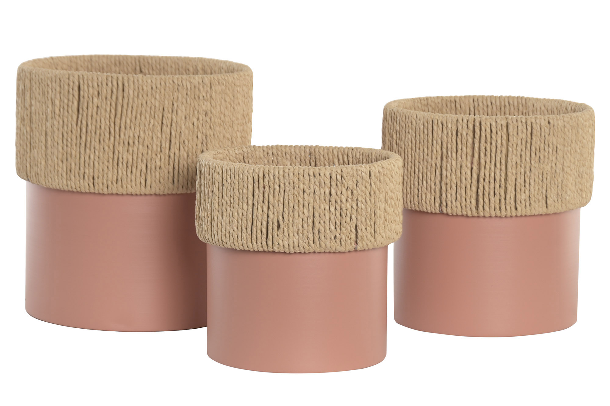 MACETERO SET 3 HIERRO FIBRA 25X25X27 ROSA PALO