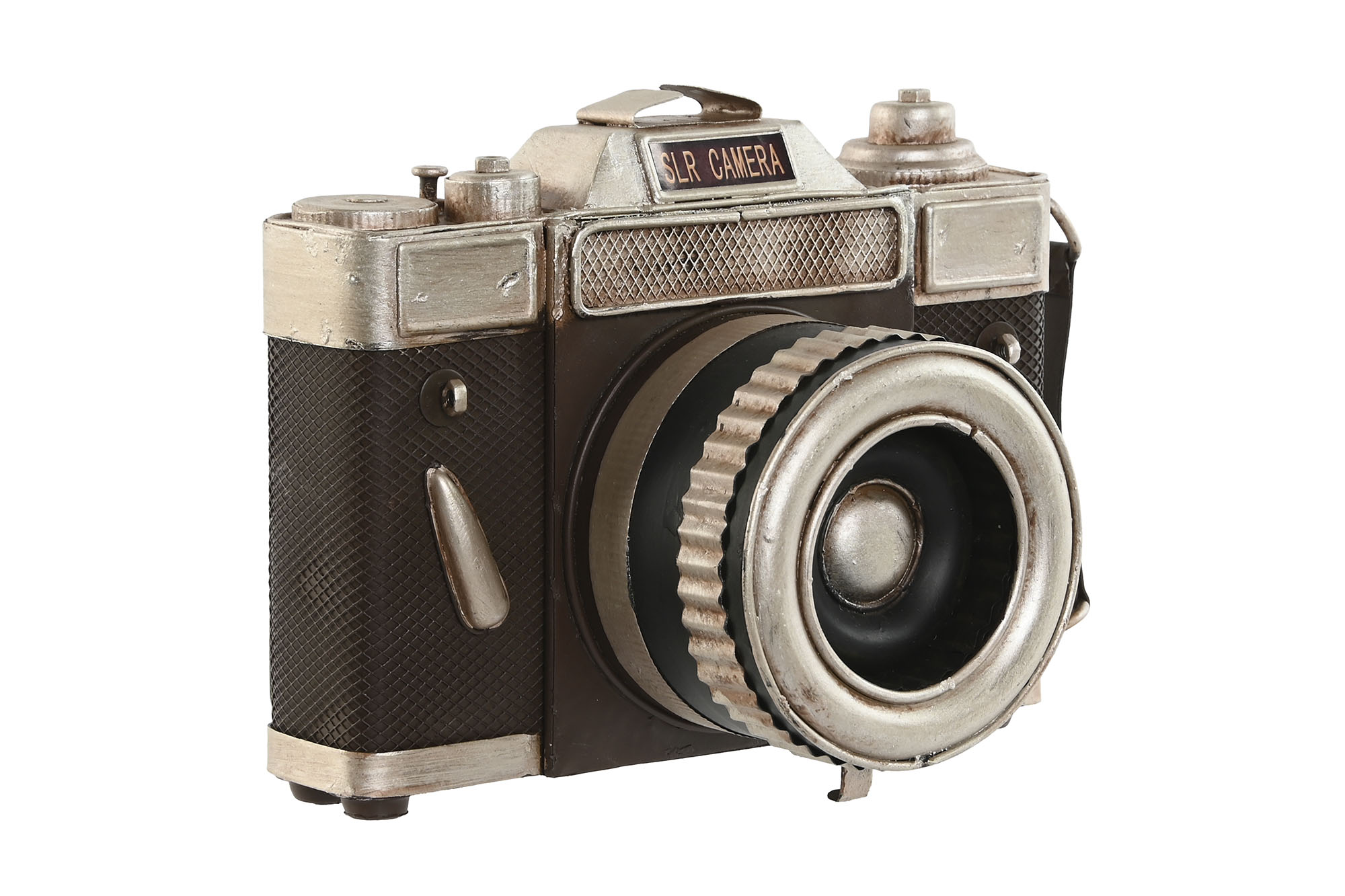 DECORACION METAL 23X12X15 CAMARA MARRON